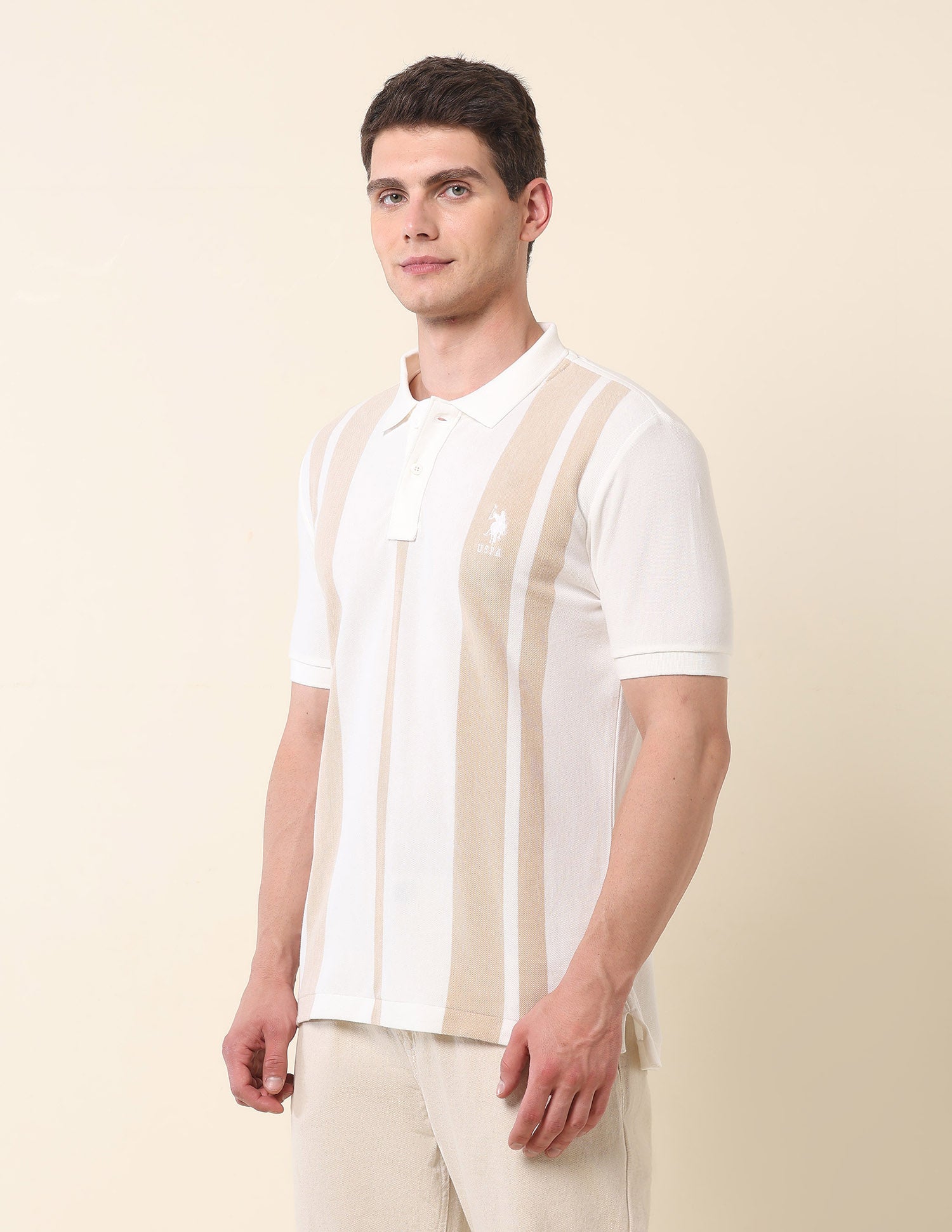 Vertical Striped Classic Polo Shirt Off White - U.S. Polo Assn. India | Large