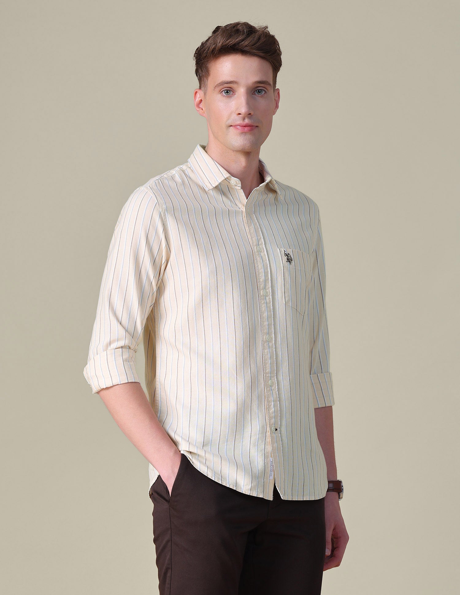 Vertical Striped Tailored Fit Shirt Light Yellow - U.S. POLO ASSN. | Large