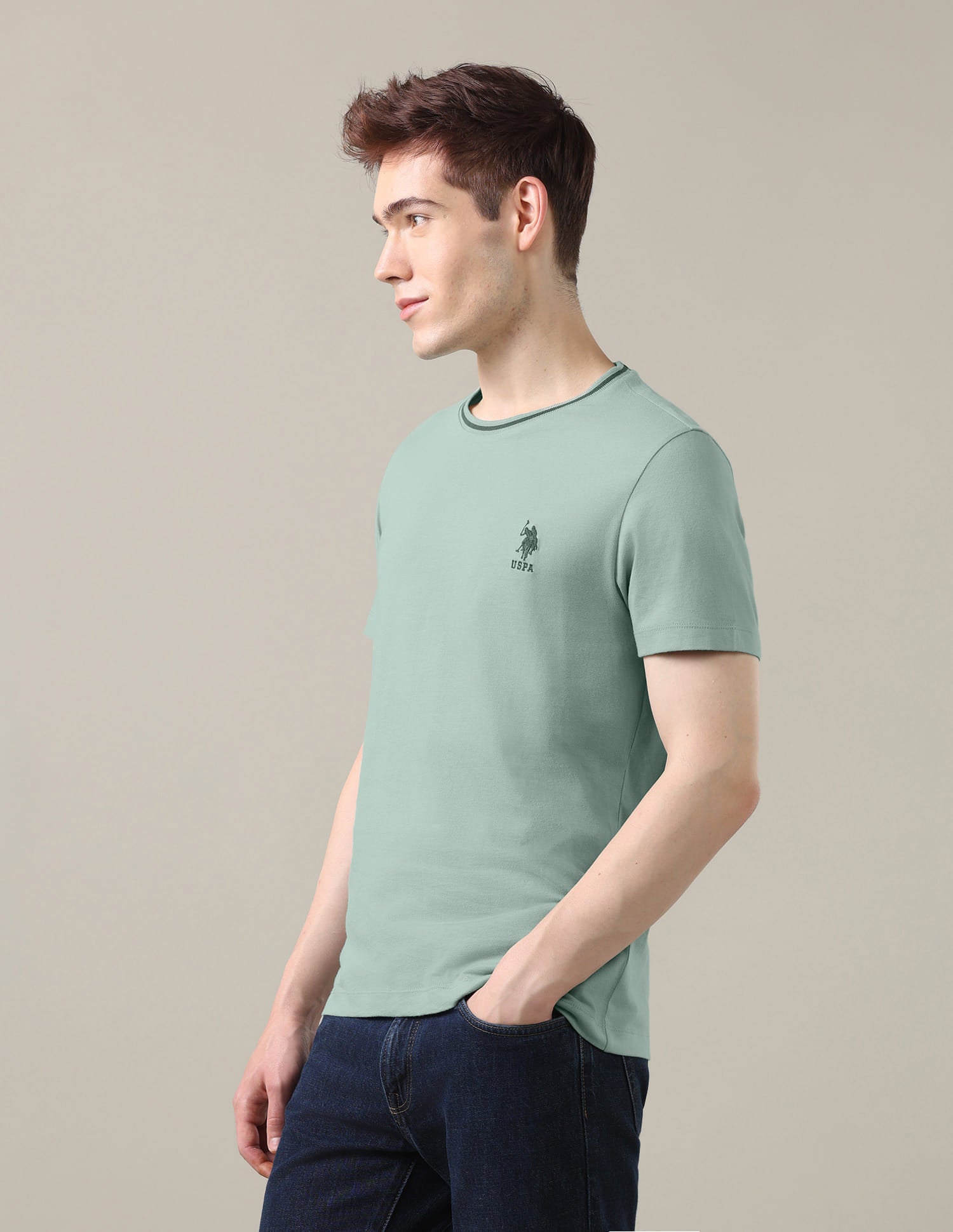Solid Regular Fit T-Shirt Green - U.S. Polo Assn. India | Large