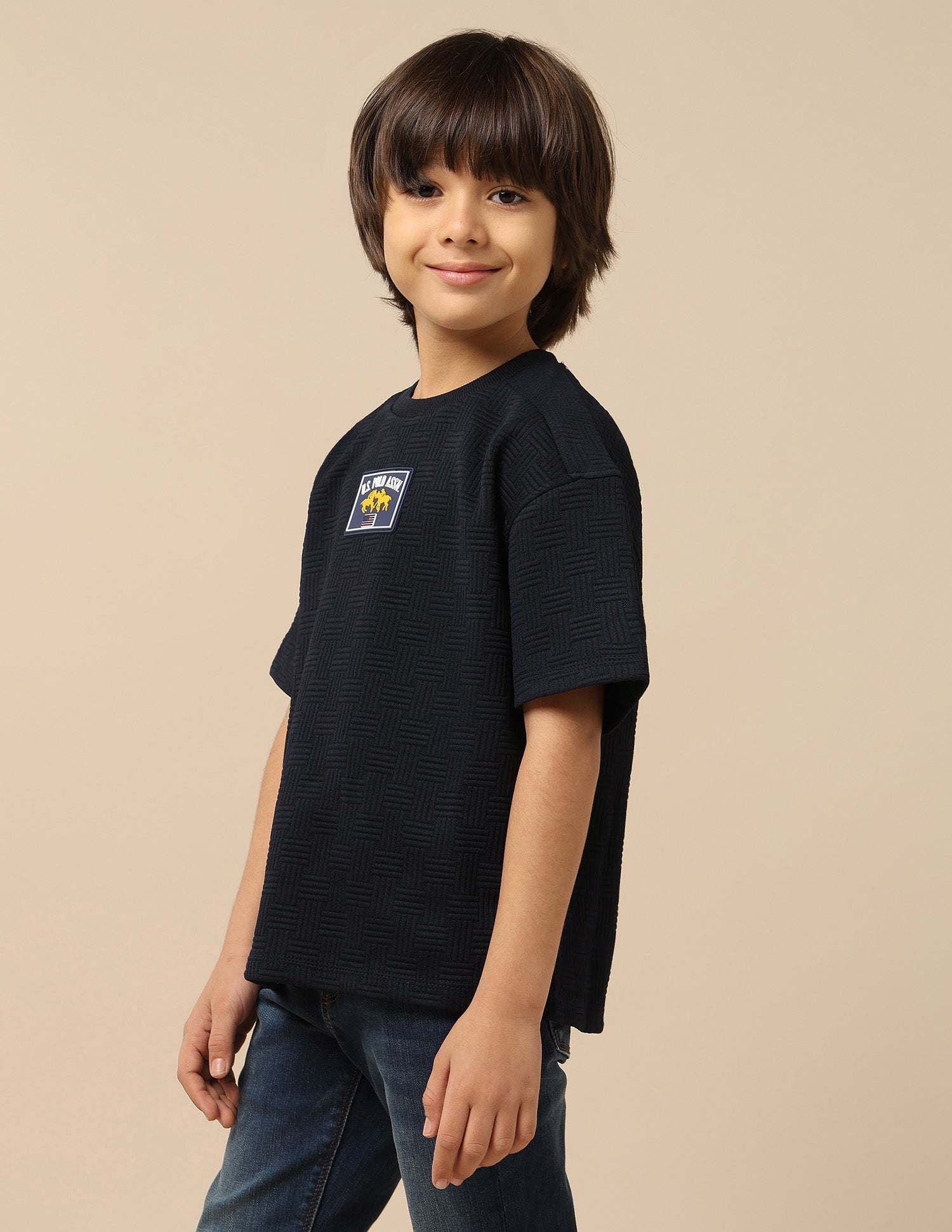 Boys Textured Boxy Fit T-Shirt Navy - U.S. POLO ASSN. | Large
