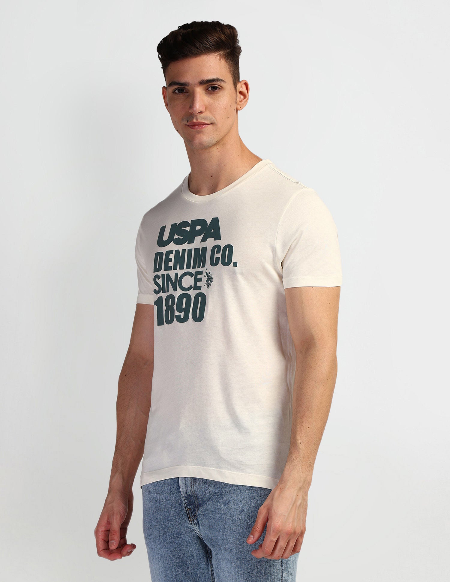 Typographic Print Muscle Fit T-Shirt White - U.S. Polo Assn. India | Large