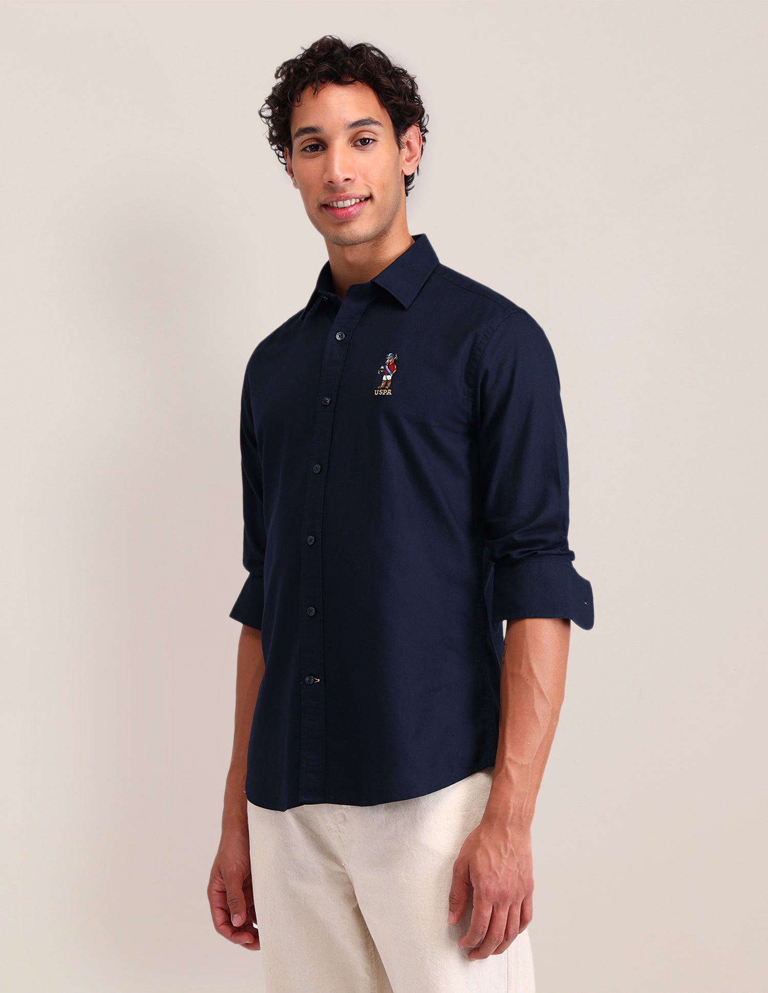 Solid Cotton Shirt Navy - U.S. POLO ASSN. | Large