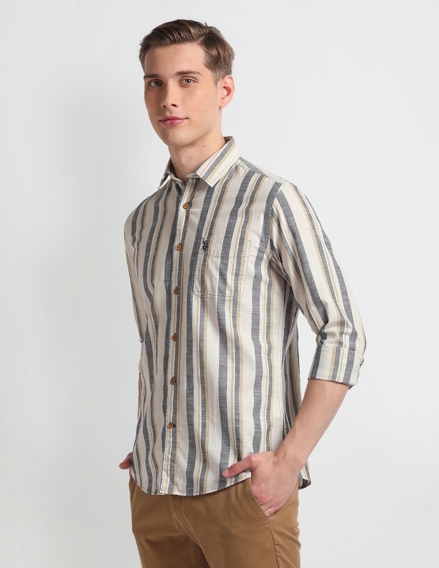 Vertical Stripe Cotton Shirt Off White - U.S. Polo Assn. India | Large