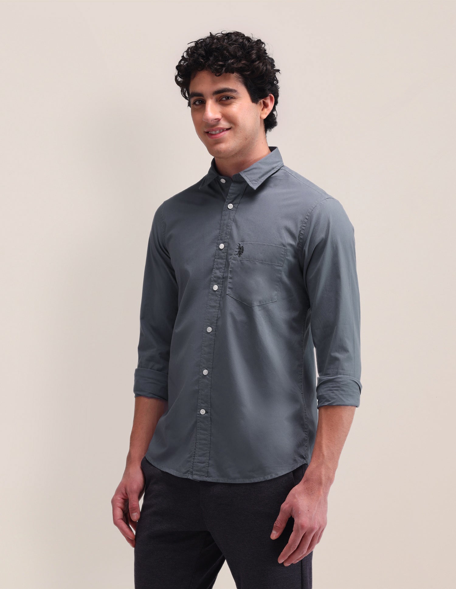 Slim Fit Solid Shirt Grey - U.S. Polo Assn. India | Large