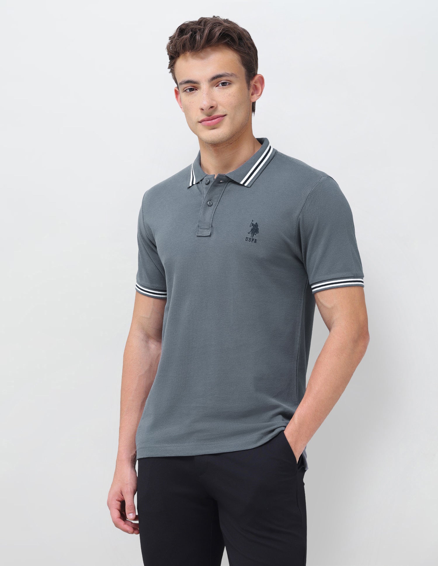 Solid Regular Fit Polo Shirt Dark Grey - U.S. Polo Assn. India | Large