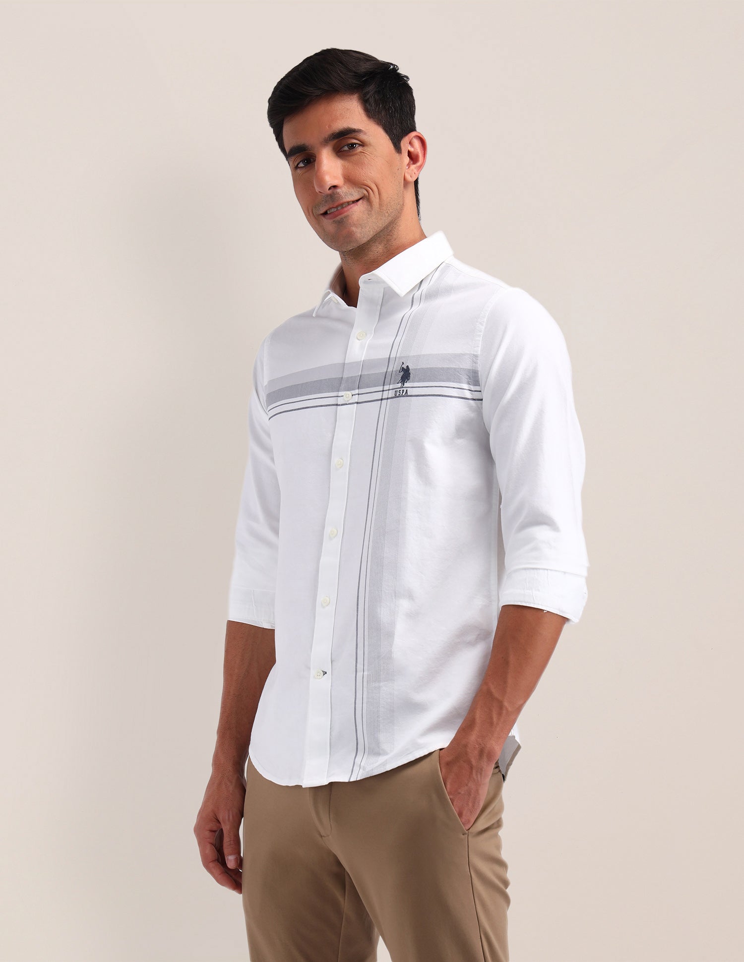 Horizontal Striped Oxford Shirt White - U.S. POLO ASSN. | Large
