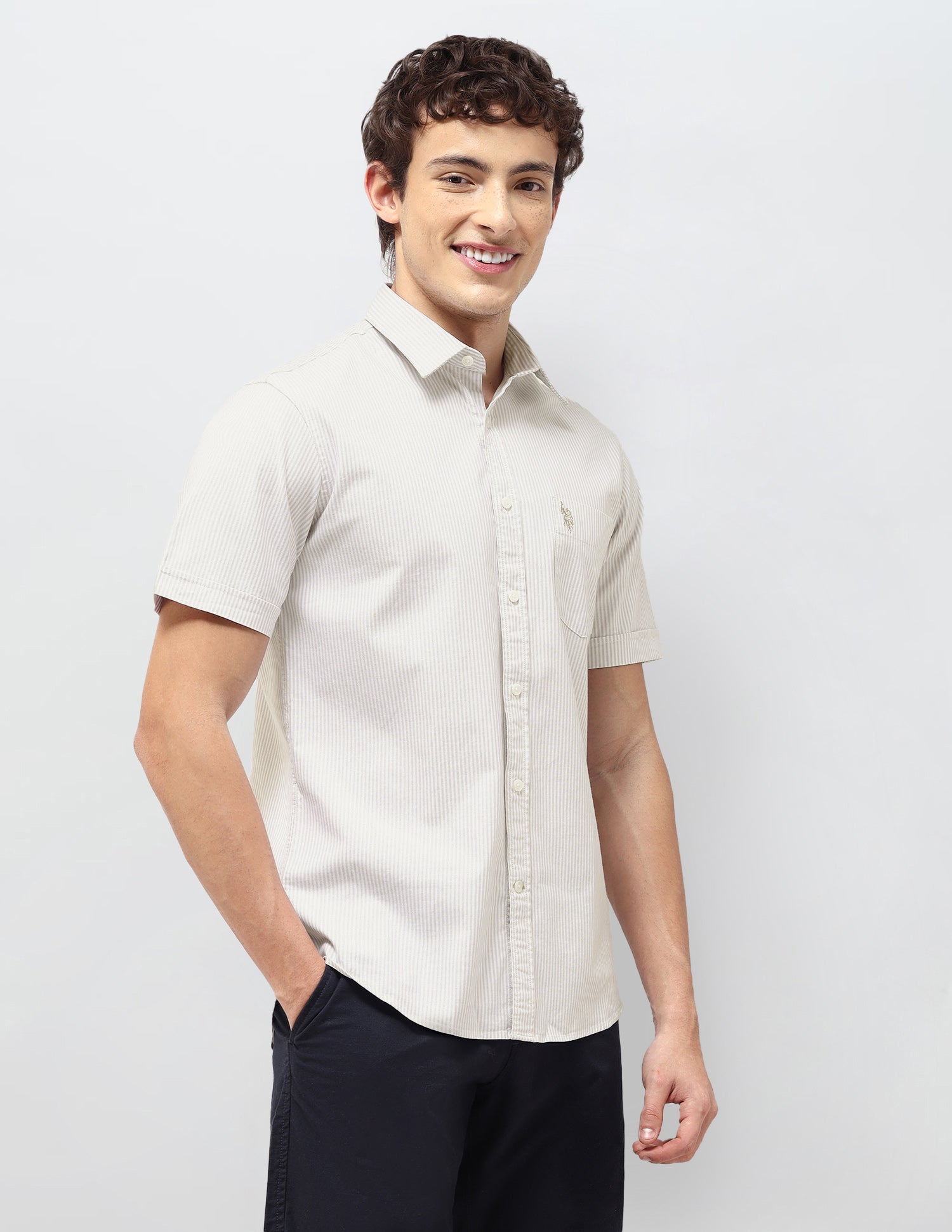 Vertical Striped Regular Fit Shirt Beige - U.S. Polo Assn. India | Large