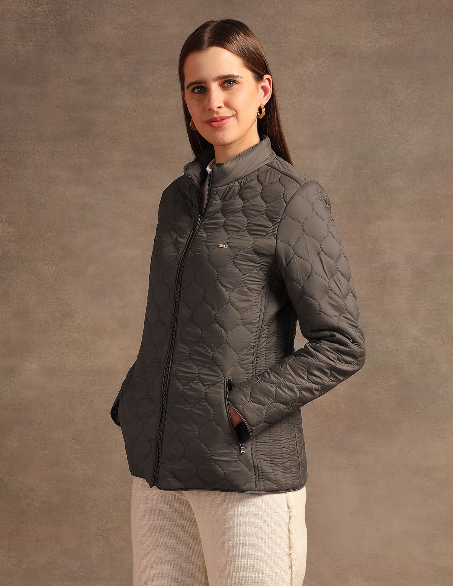 Stand Collar Quilted Jacket Brown - U.S. POLO ASSN. | Large