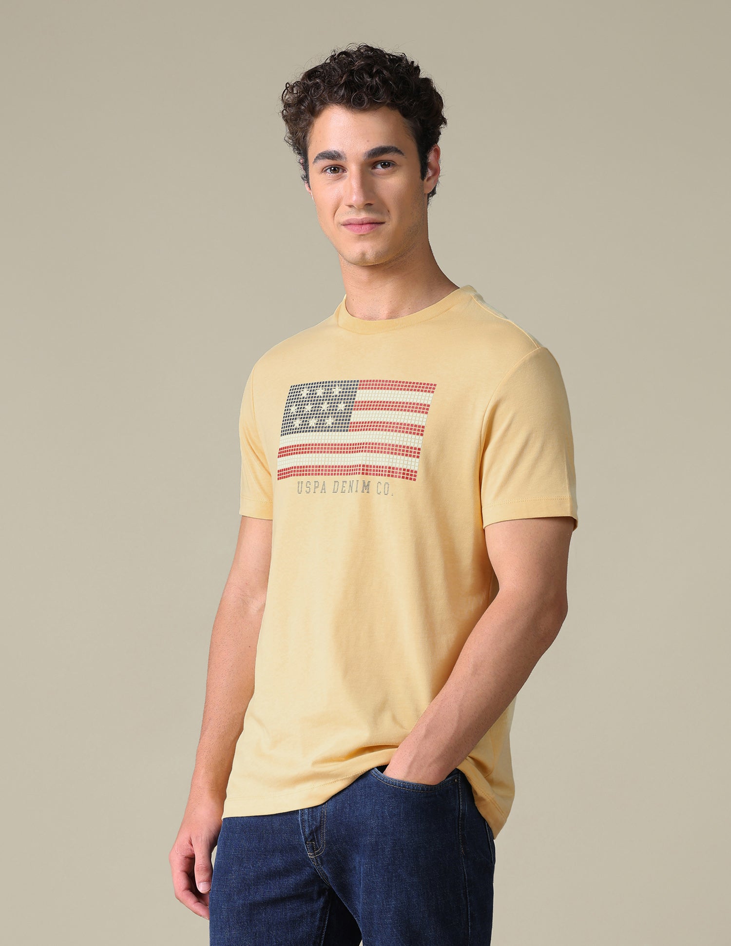 Graphic Brand Printed Slim Fit T-Shirt Light Yellow - U.S. Polo Assn. India | Large
