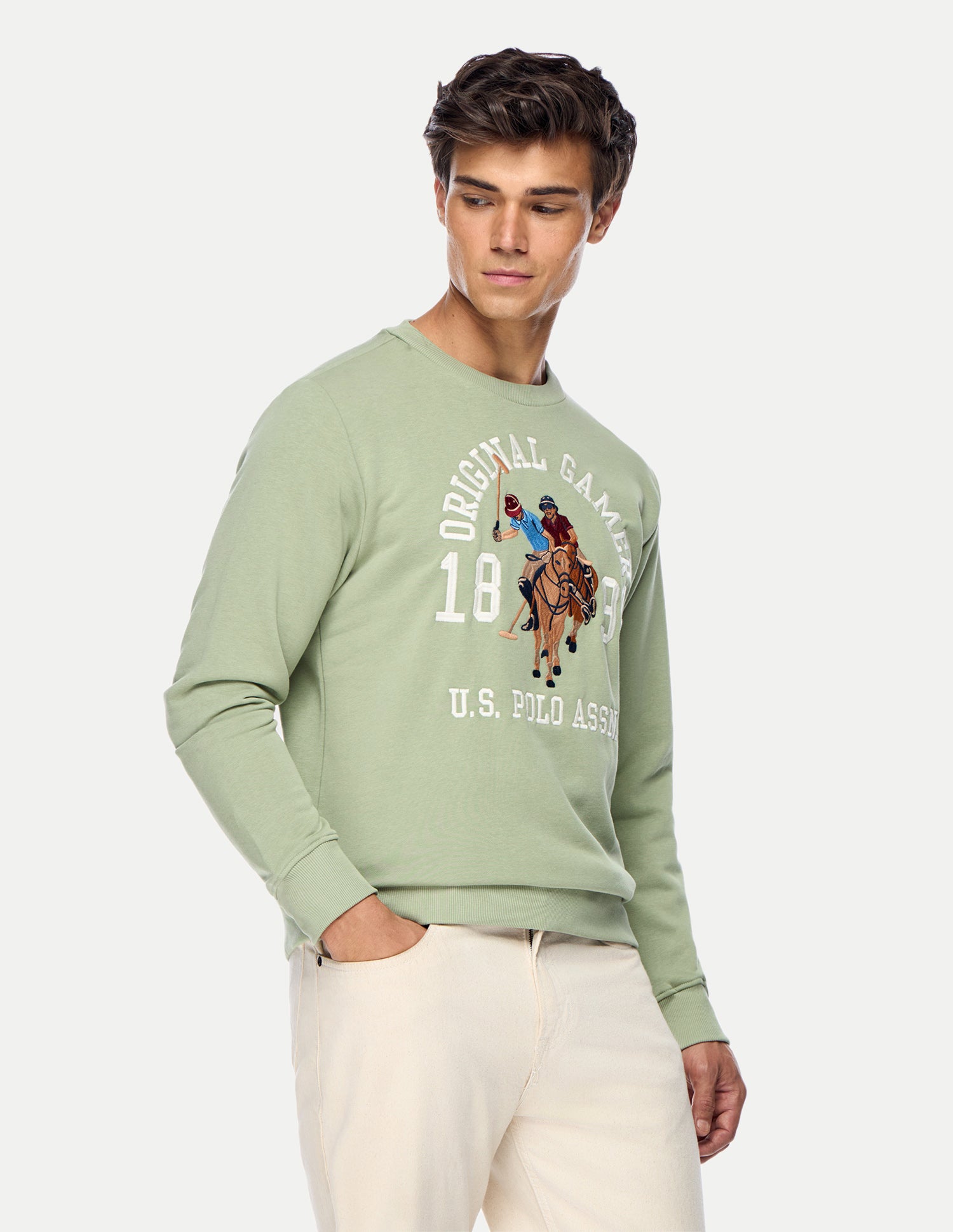 Graphic Brand Printed Regular Fit Sweatshirt Light Green - U.S. Polo Assn. India | Large