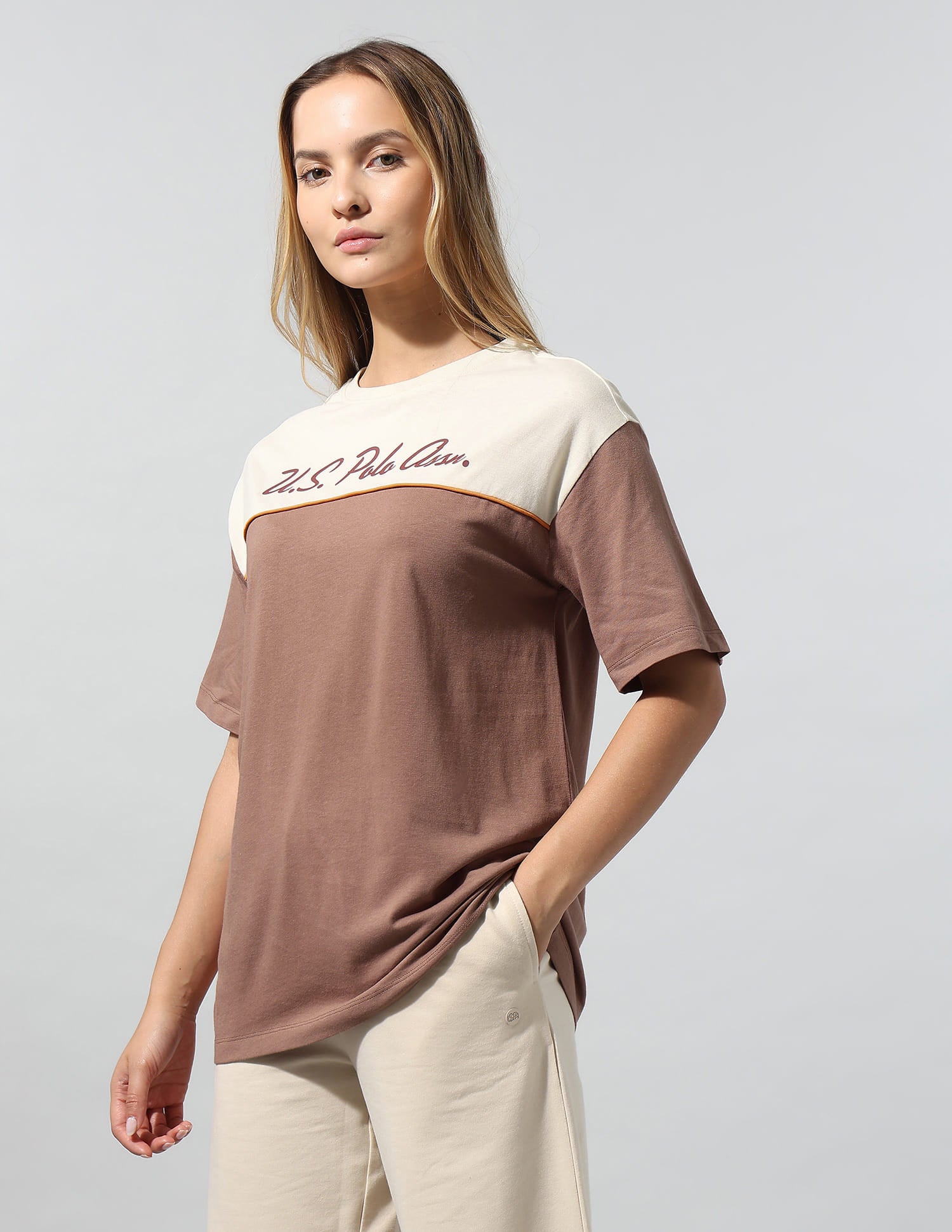 Colourblocked Relaxed T-Shirt Brown - U.S. Polo Assn. India | Large