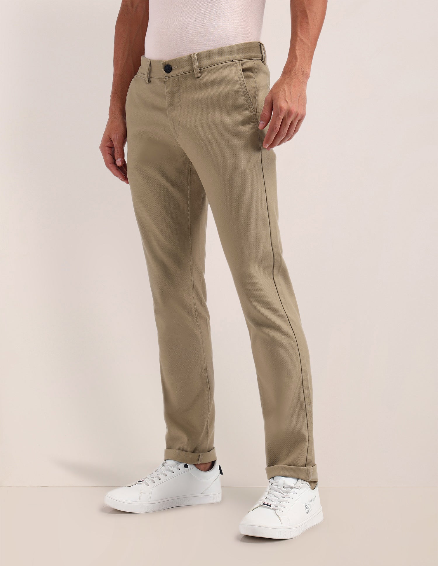 Denver Slim Fit Solid Trousers Khaki - U.S. POLO ASSN. | Large