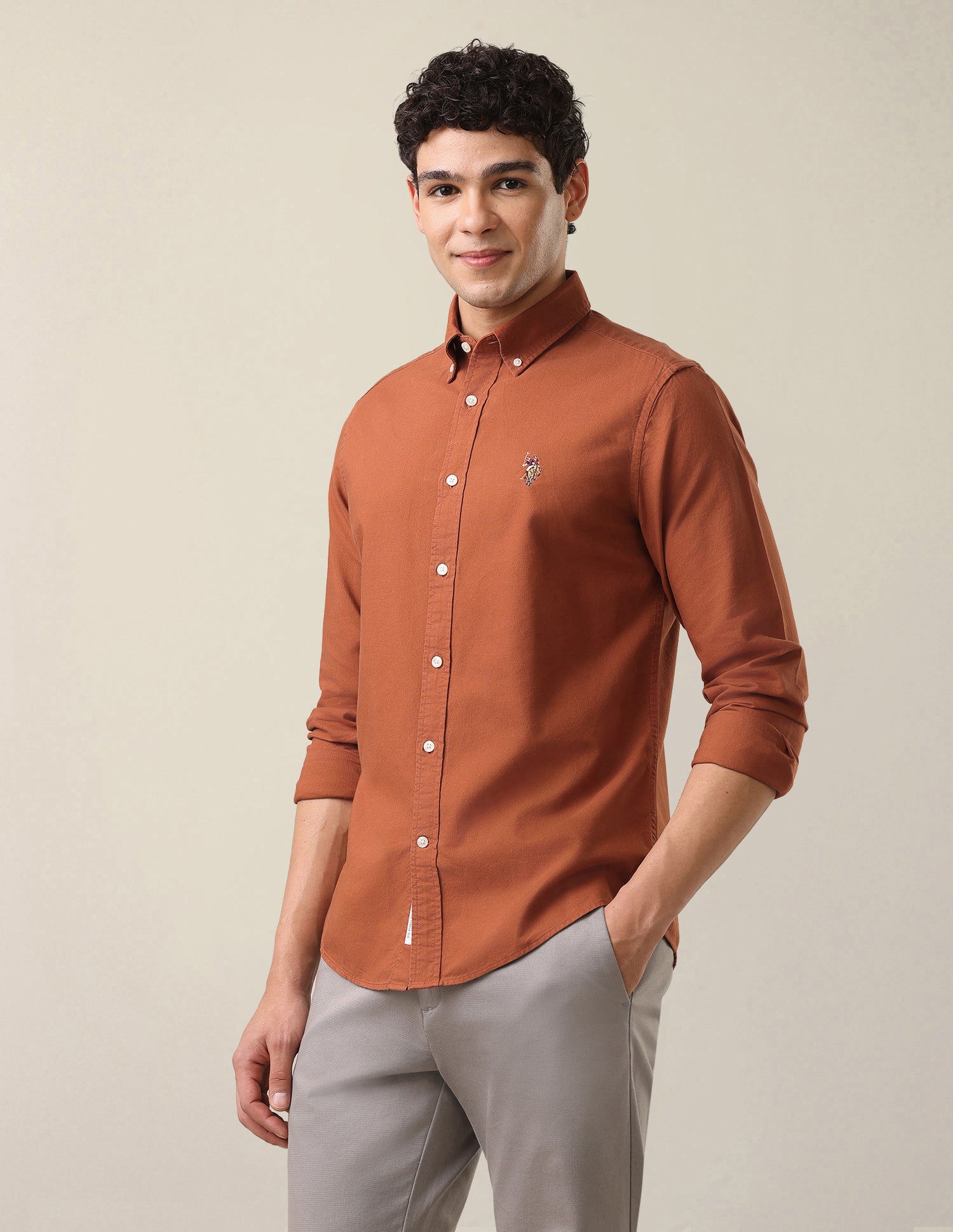 Oxford Tailored Fit Button-Down Collar Shirt Rust - U.S. Polo Assn. India | Large