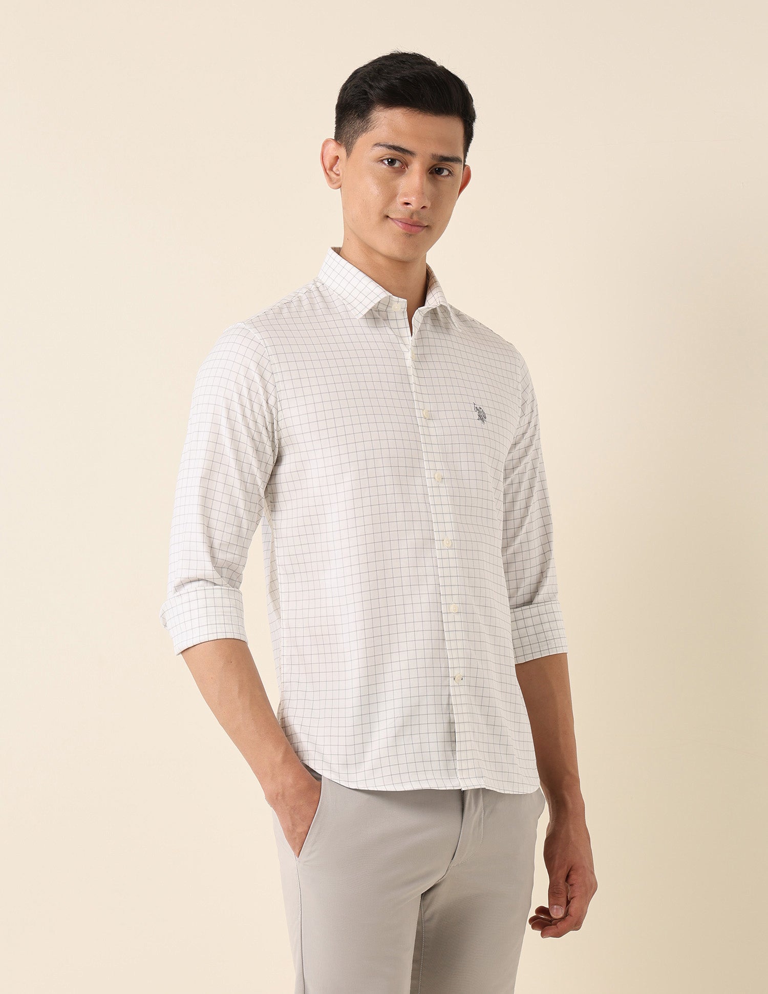 Tailored Fit Graph Checked Shirt Grey - U.S. Polo Assn. India | Large