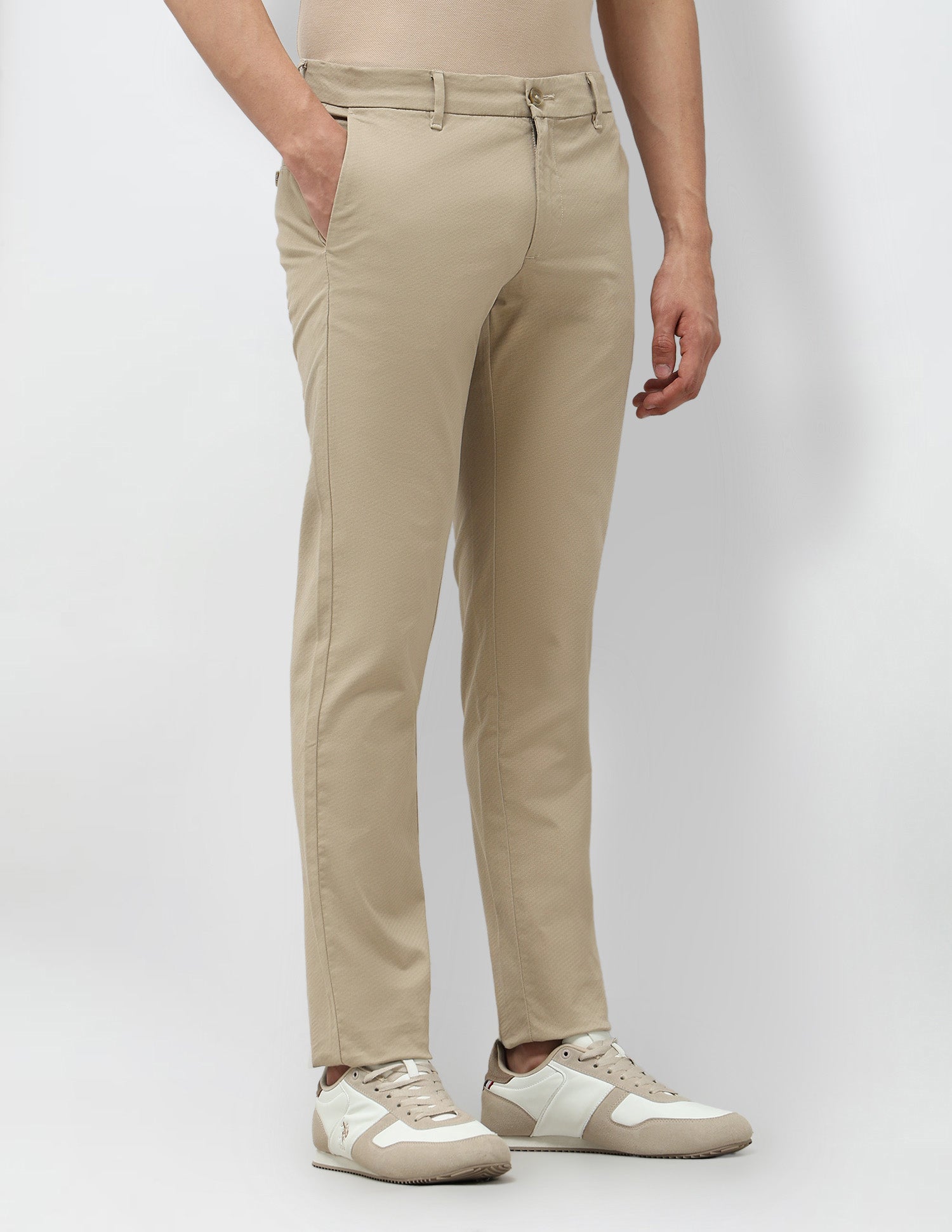 Textured Satin Trousers Beige - U.S. POLO ASSN. | Large