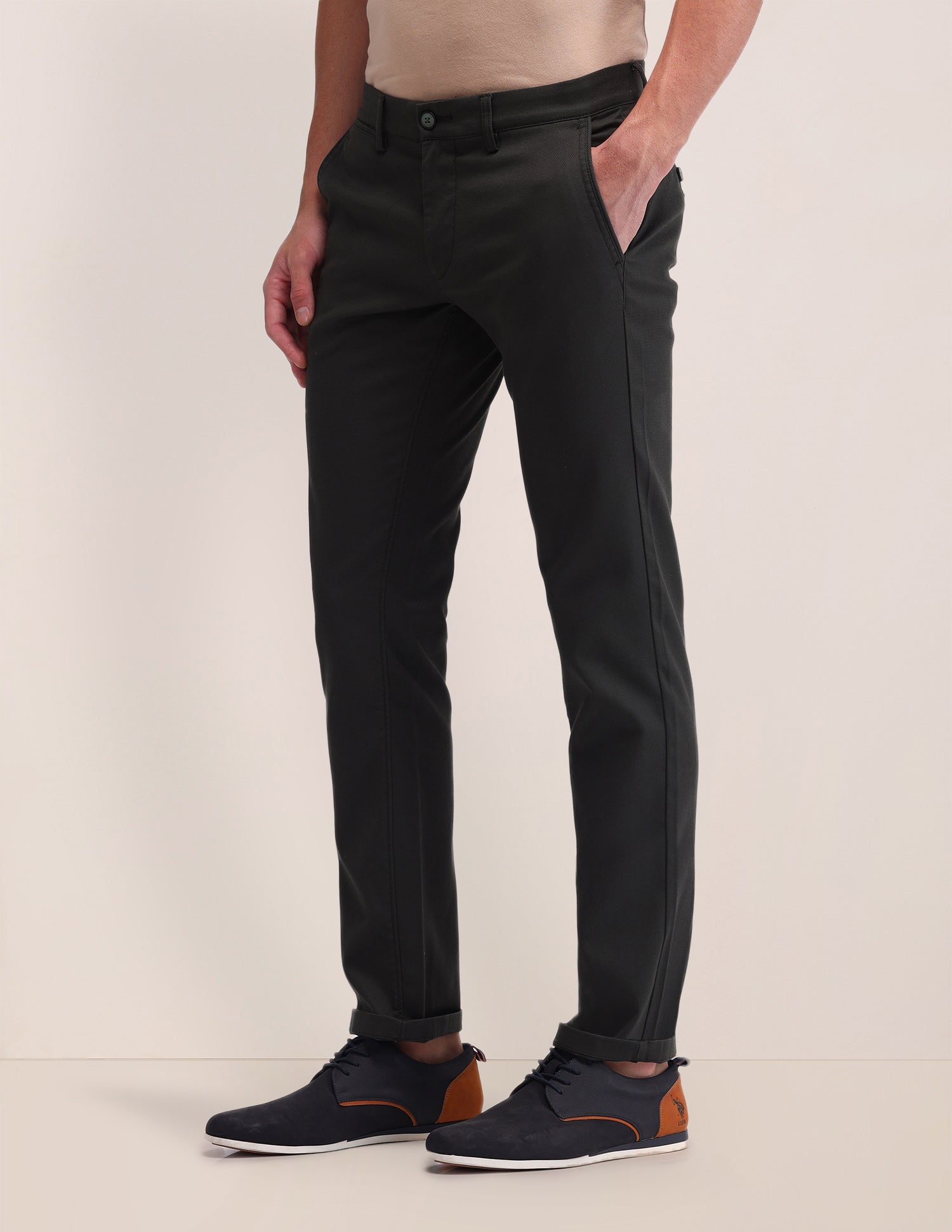 Denver Slim Fit Solid Trousers Dark Olive - U.S. POLO ASSN. | Large