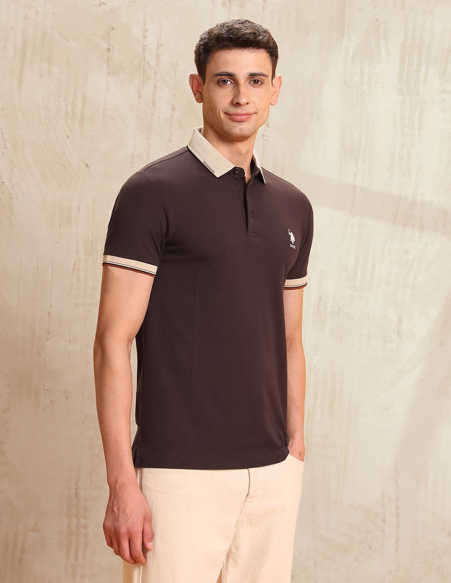 Solid Regular Fit Polo Shirt Dark Brown - U.S. POLO ASSN. | Large