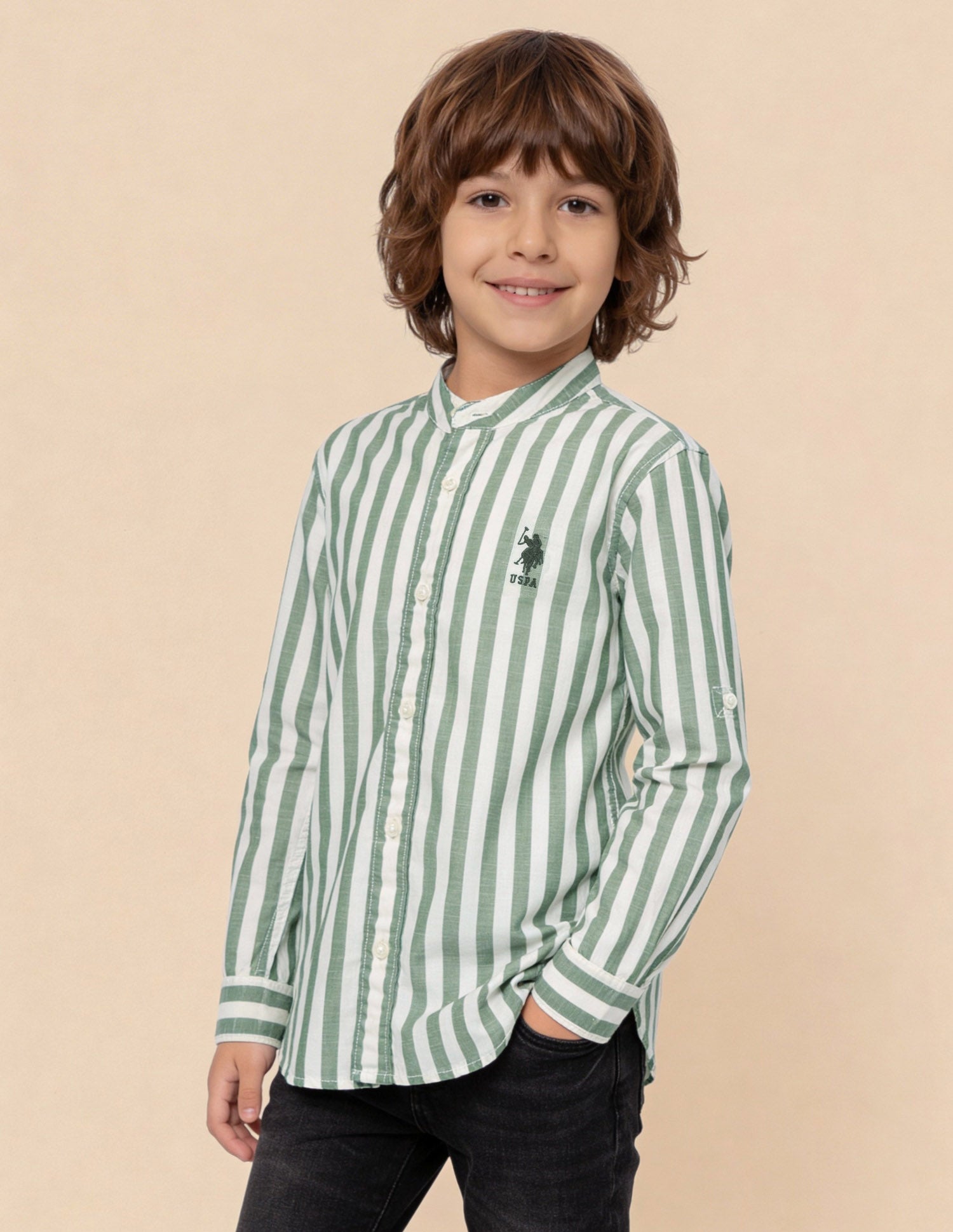 Vertical Striped Regular Fit Shirt Green - U.S. Polo Assn. India | Large