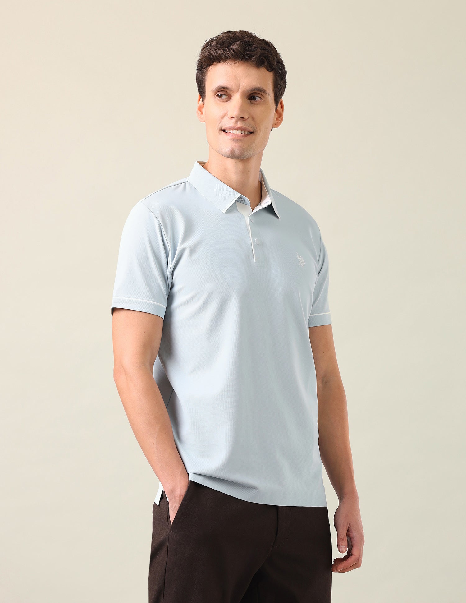 Solid Slim Fit Polo Shirt Light Blue - U.S. Polo Assn. India | Large