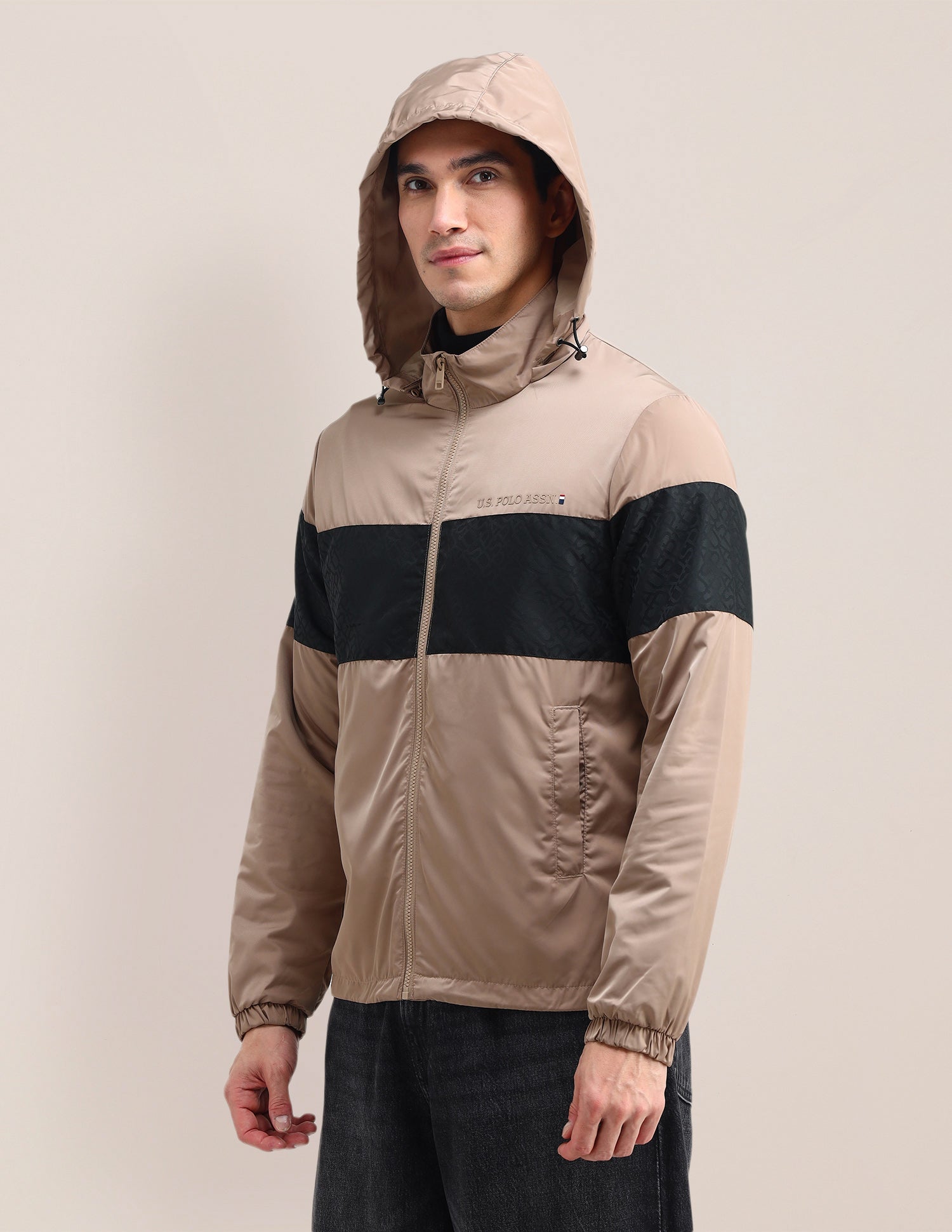 Brand Printed Hooded Jacket Beige - U.S. Polo Assn. India | Large