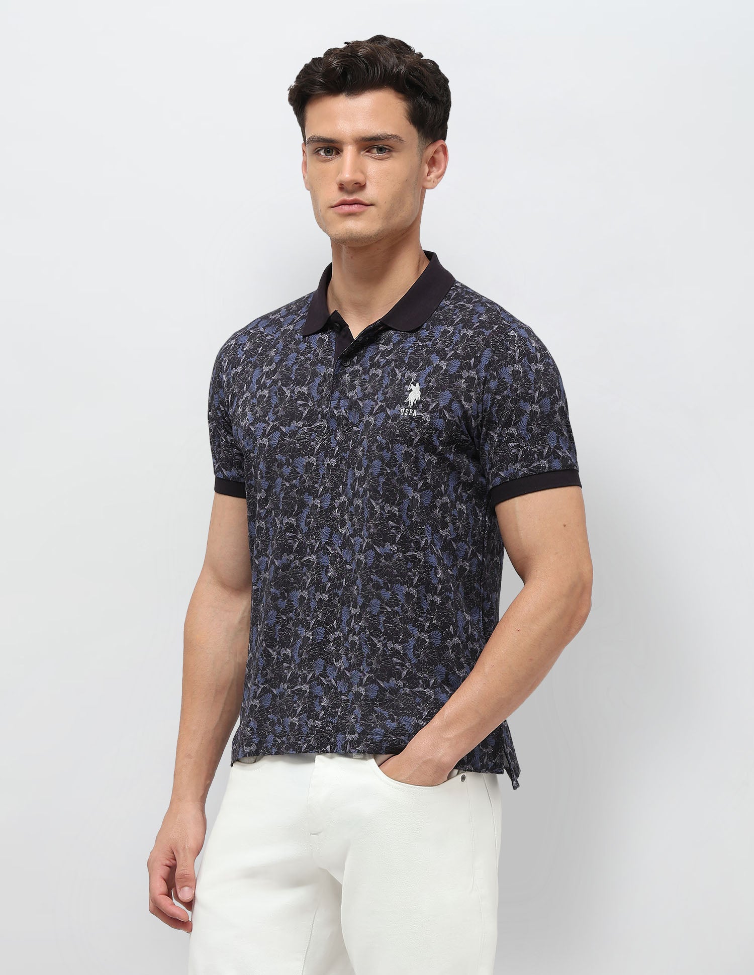 Floral Printed Slim Fit Polo Shirt Navy - U.S. POLO ASSN. | Large