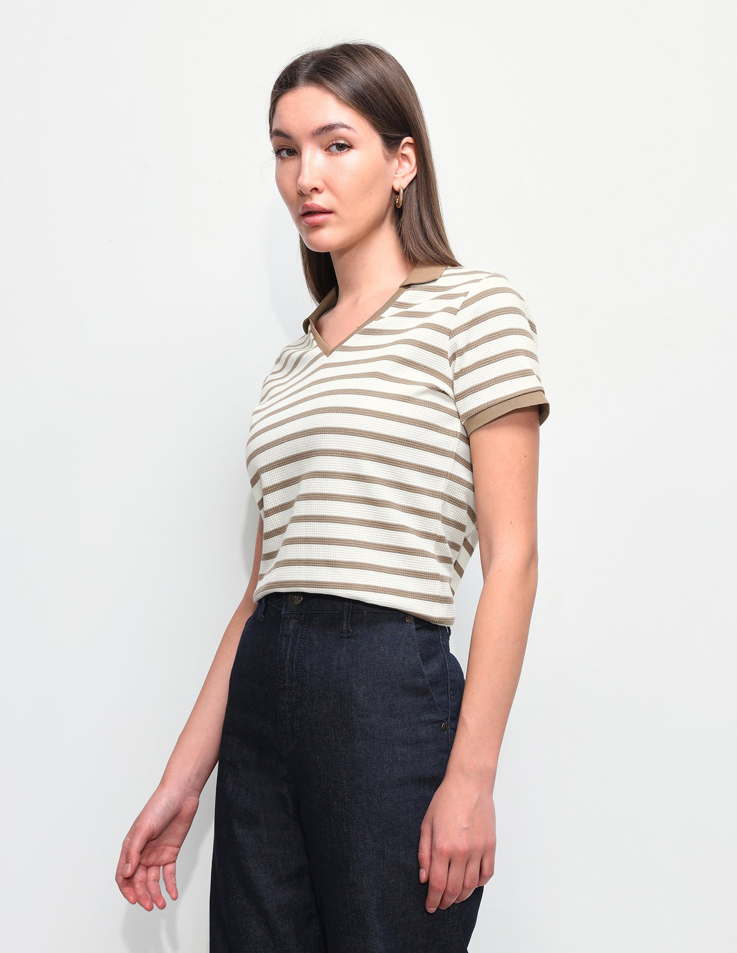 Horizontal Striped Regular Fit Polo Shirt Light Brown - U.S. Polo Assn. India | Large