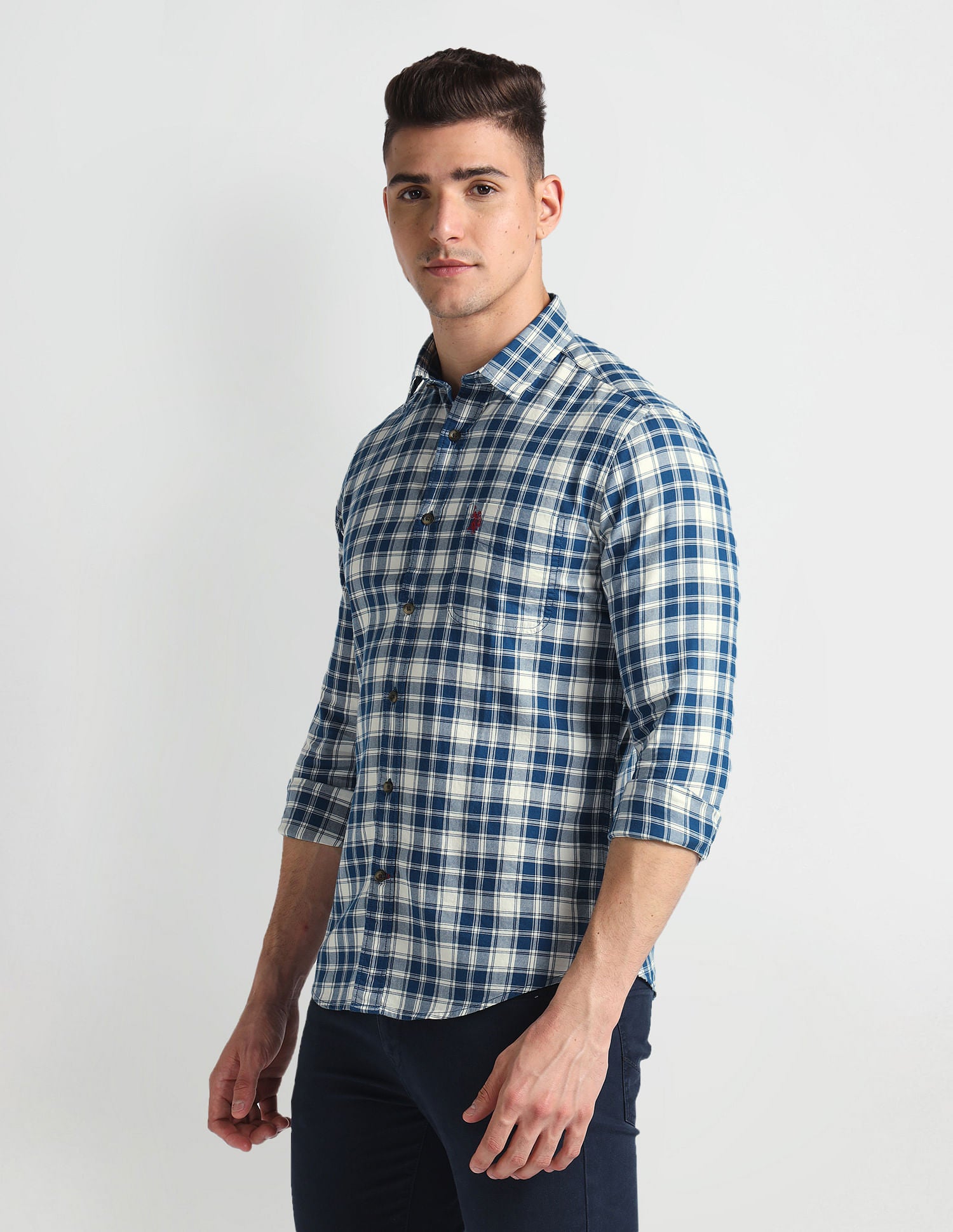 Cutaway Collar Tartan Shirt Blue - U.S. Polo Assn. India | Large