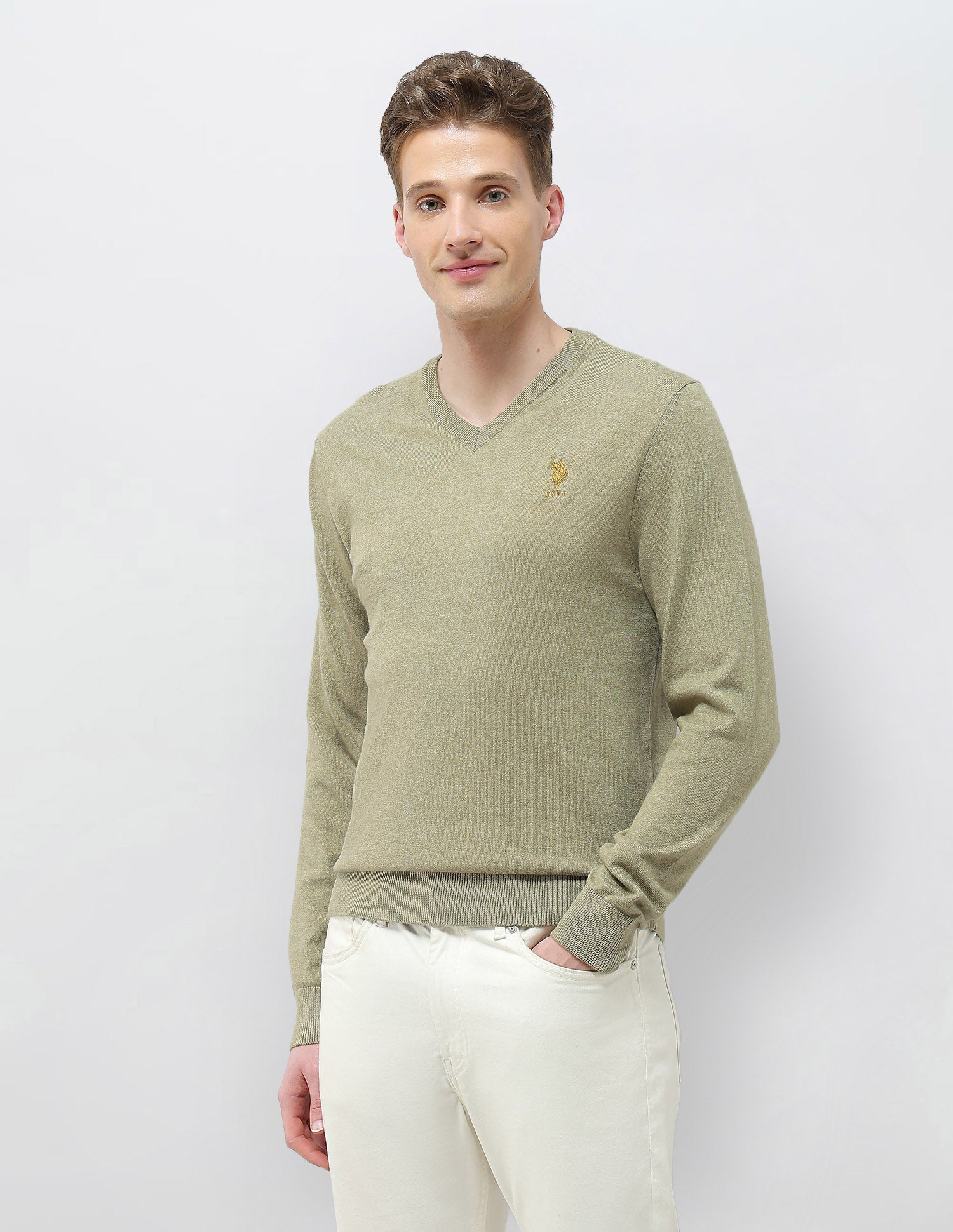 Heathered Regular Fit Sweater Light Green - U.S. POLO ASSN. | Large