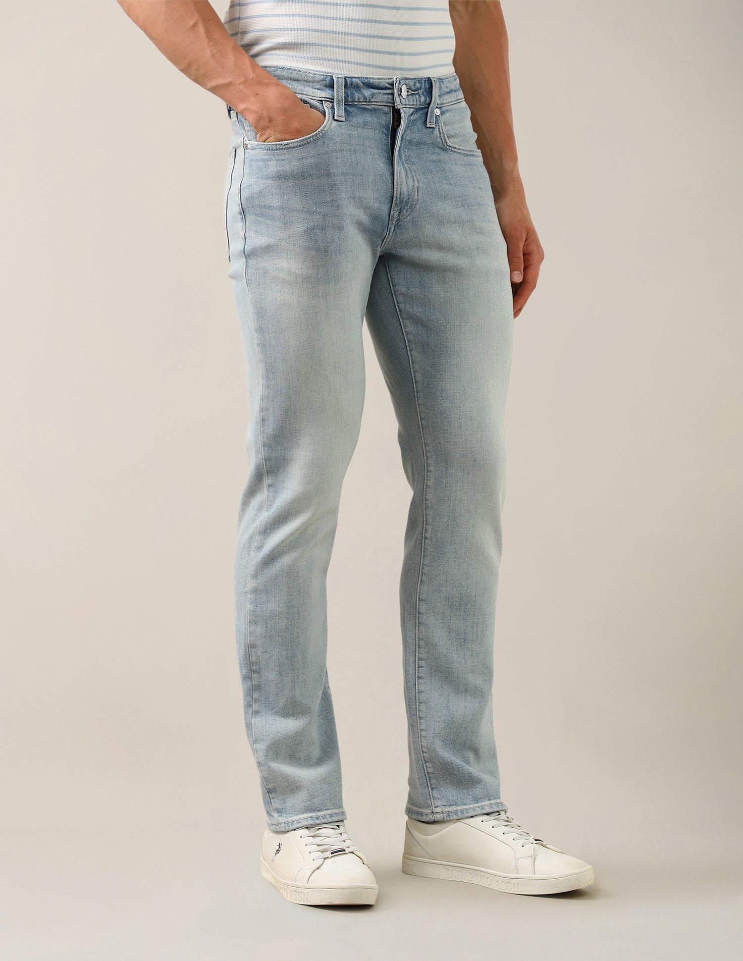 Harold Slim Straight Fit Blue Jeans Light Blue - U.S. Polo Assn. India | Large