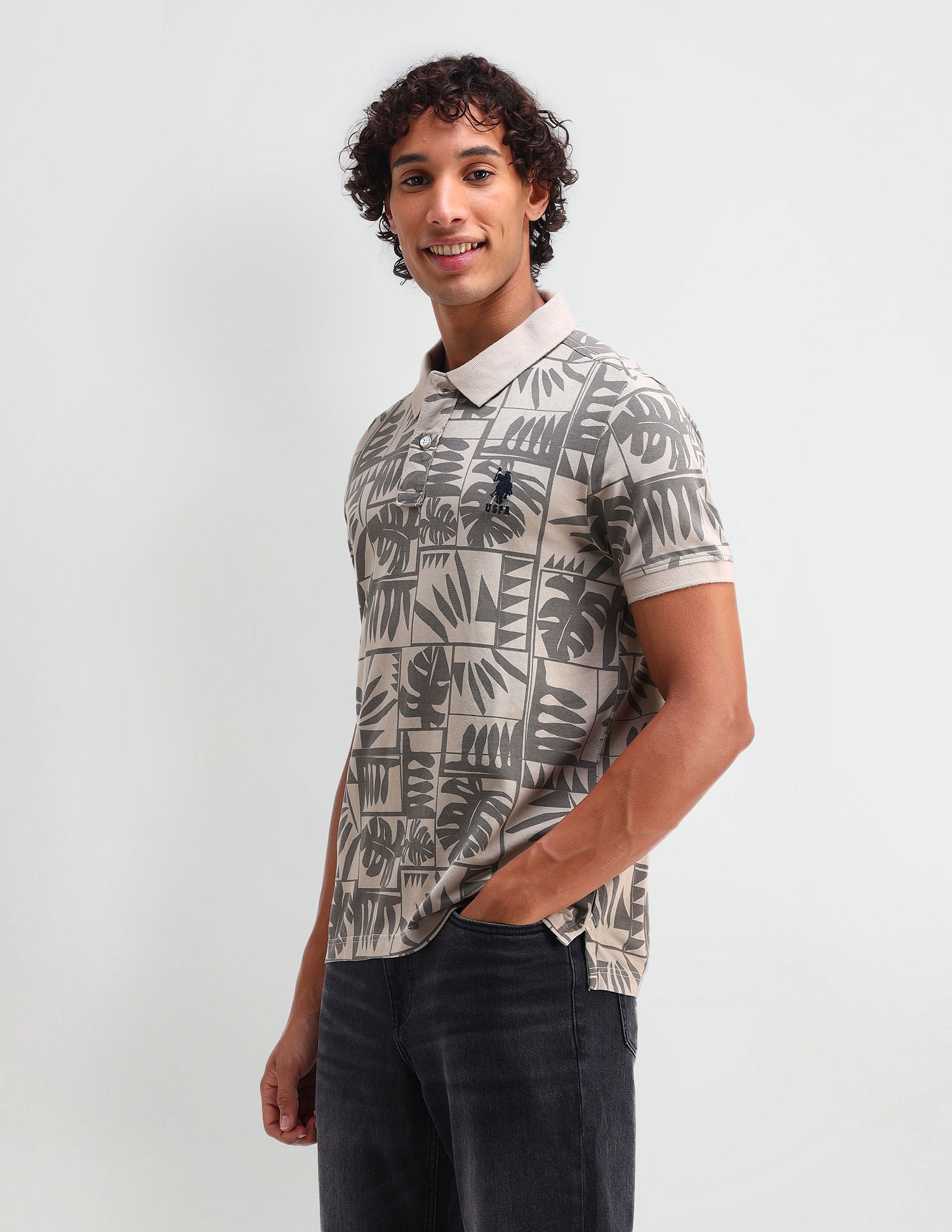 All Over Printed Muscle Fit Polo Shirt Grey - U.S. POLO ASSN. | Large