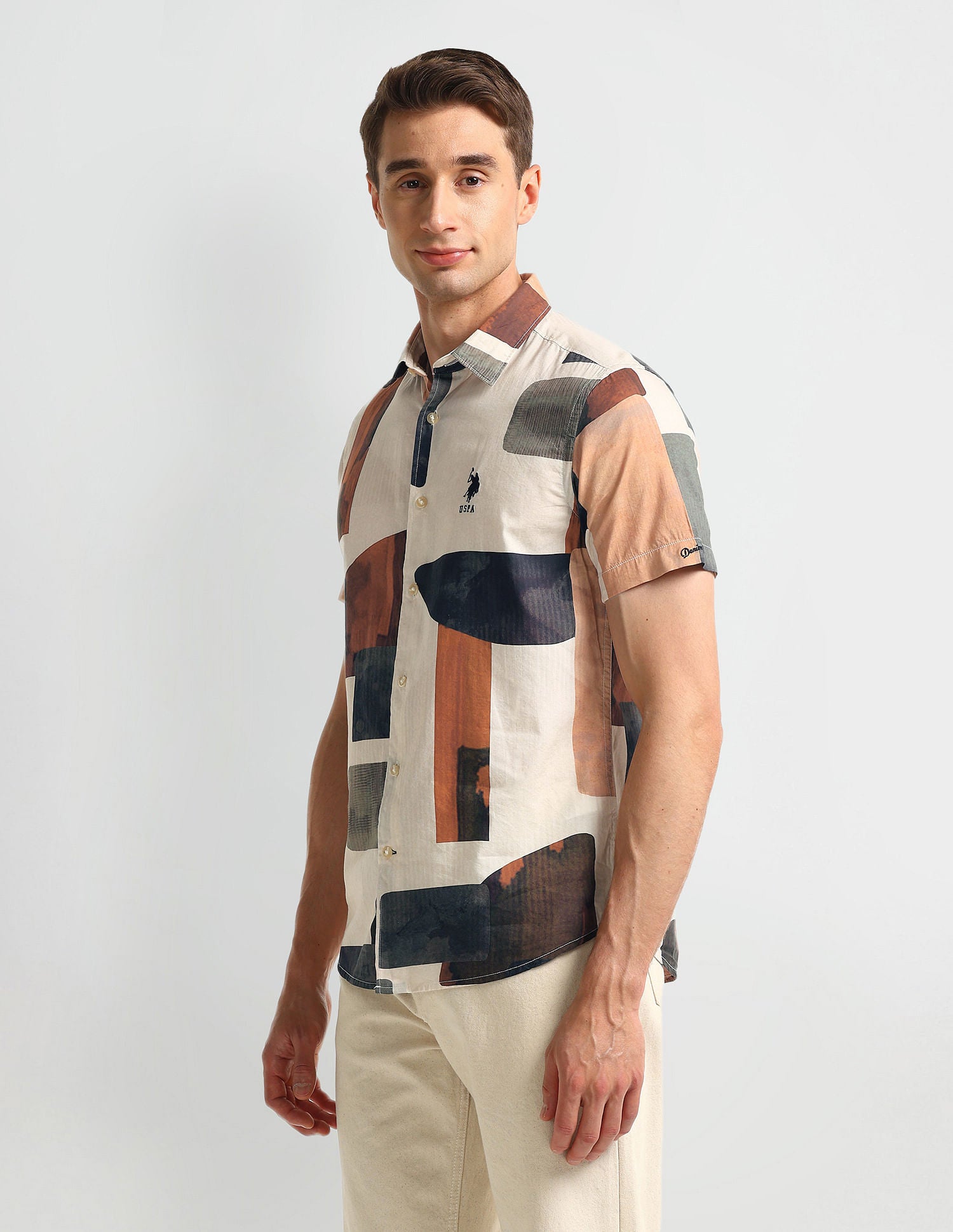 Abstract Print Slim Fit Shirt White - U.S. Polo Assn. India | Large