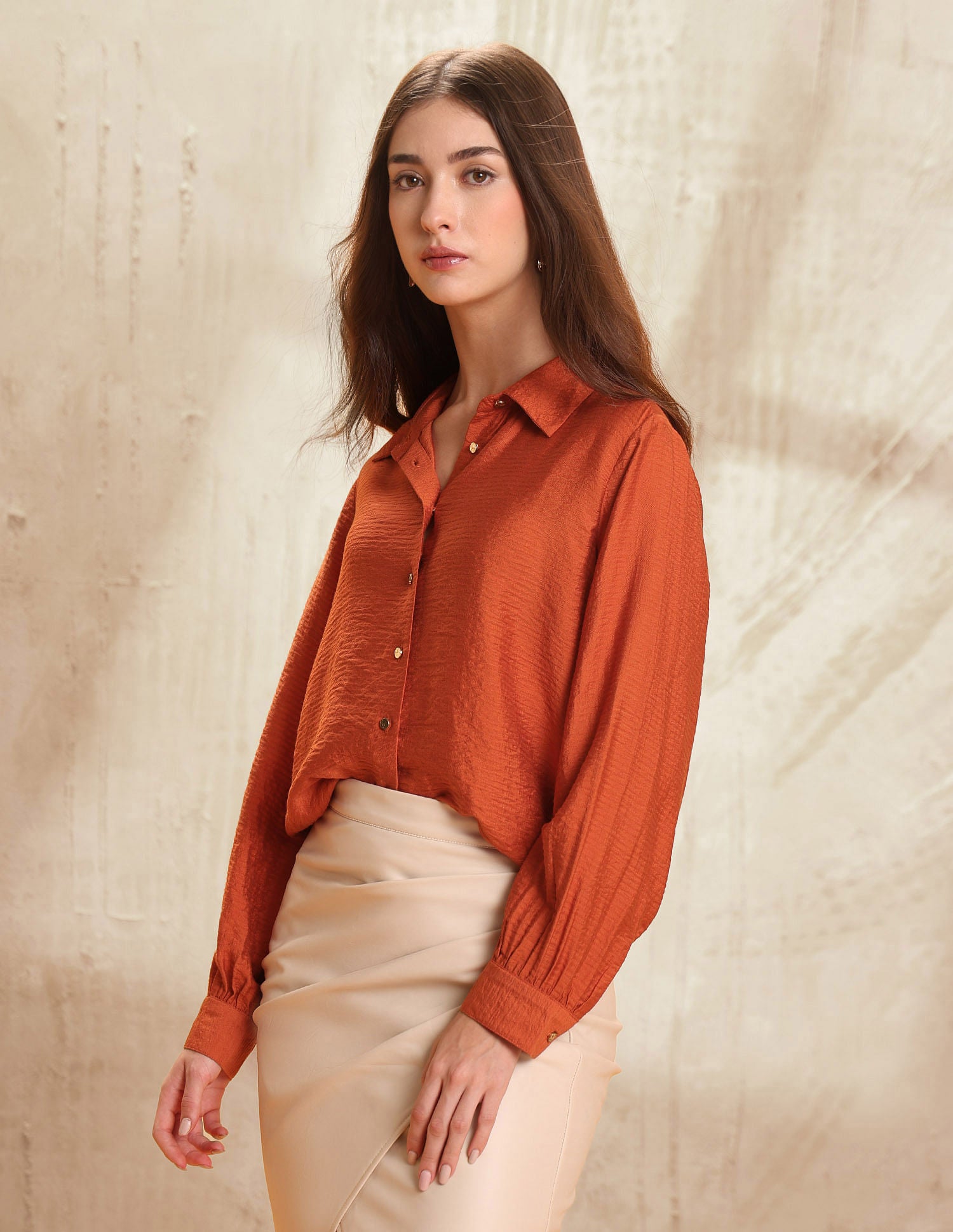 Relaxed Fit Textured Shirt Rust - U.S. POLO ASSN. | Large