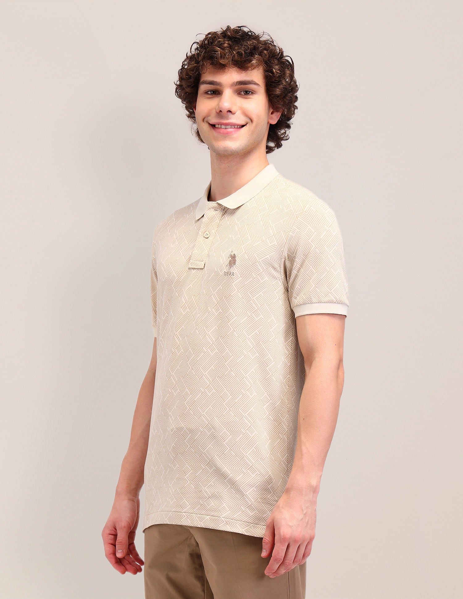 Printed Slim Fit Polo Shirt Beige - U.S. POLO ASSN. | Large