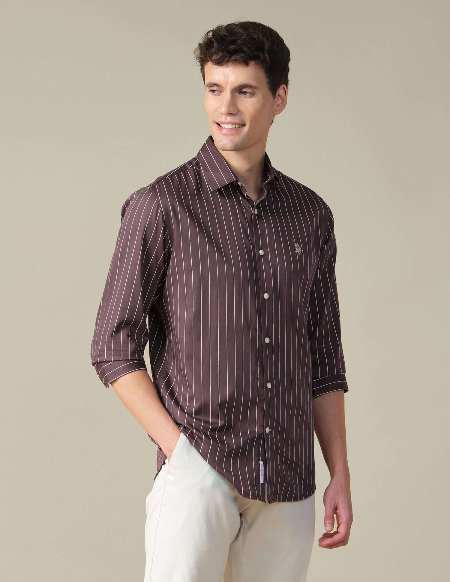 Tailored Fit Vertical Striped Shirt Brown - U.S. Polo Assn. India | Large