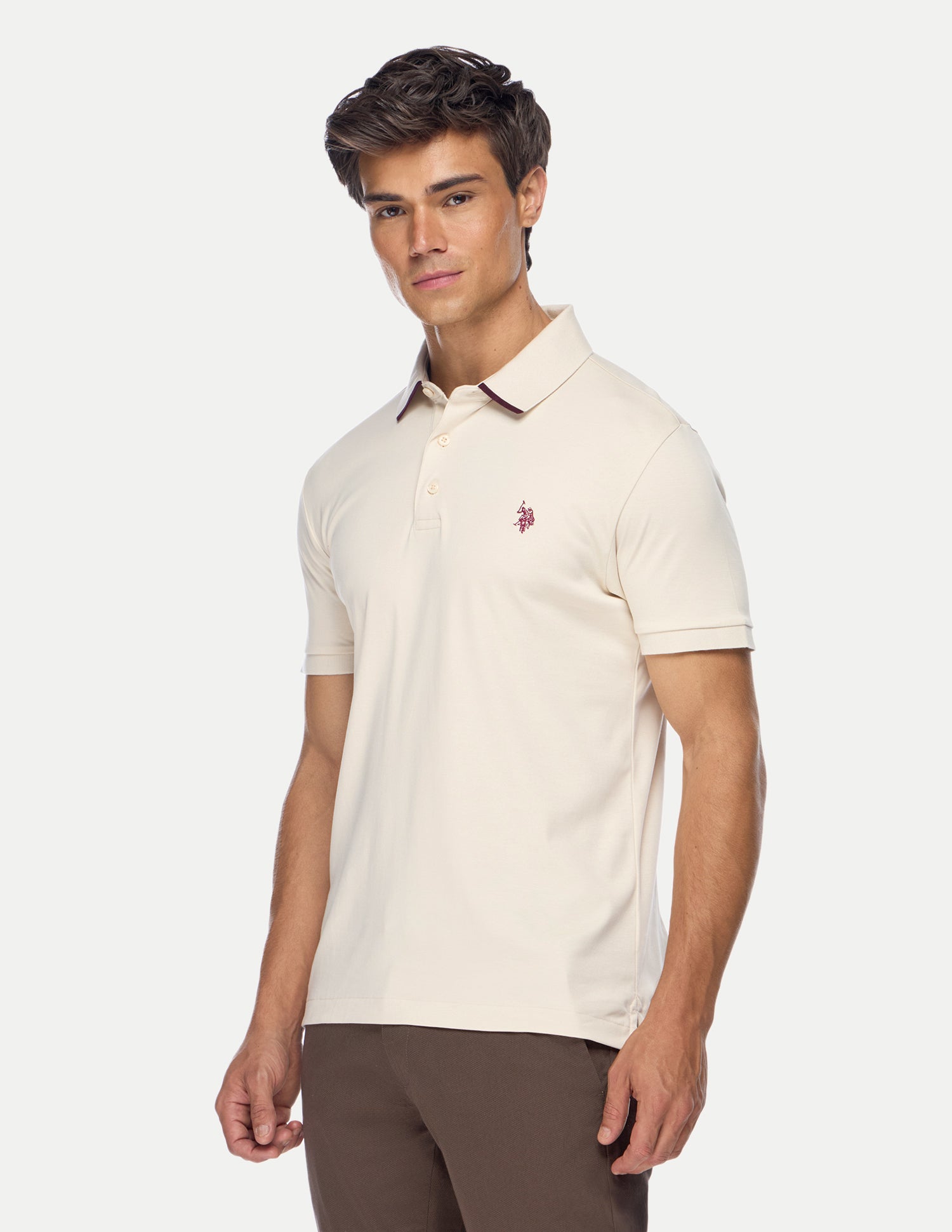 Solid Slim Fit Polo Shirt Off White - U.S. Polo Assn. India | Large