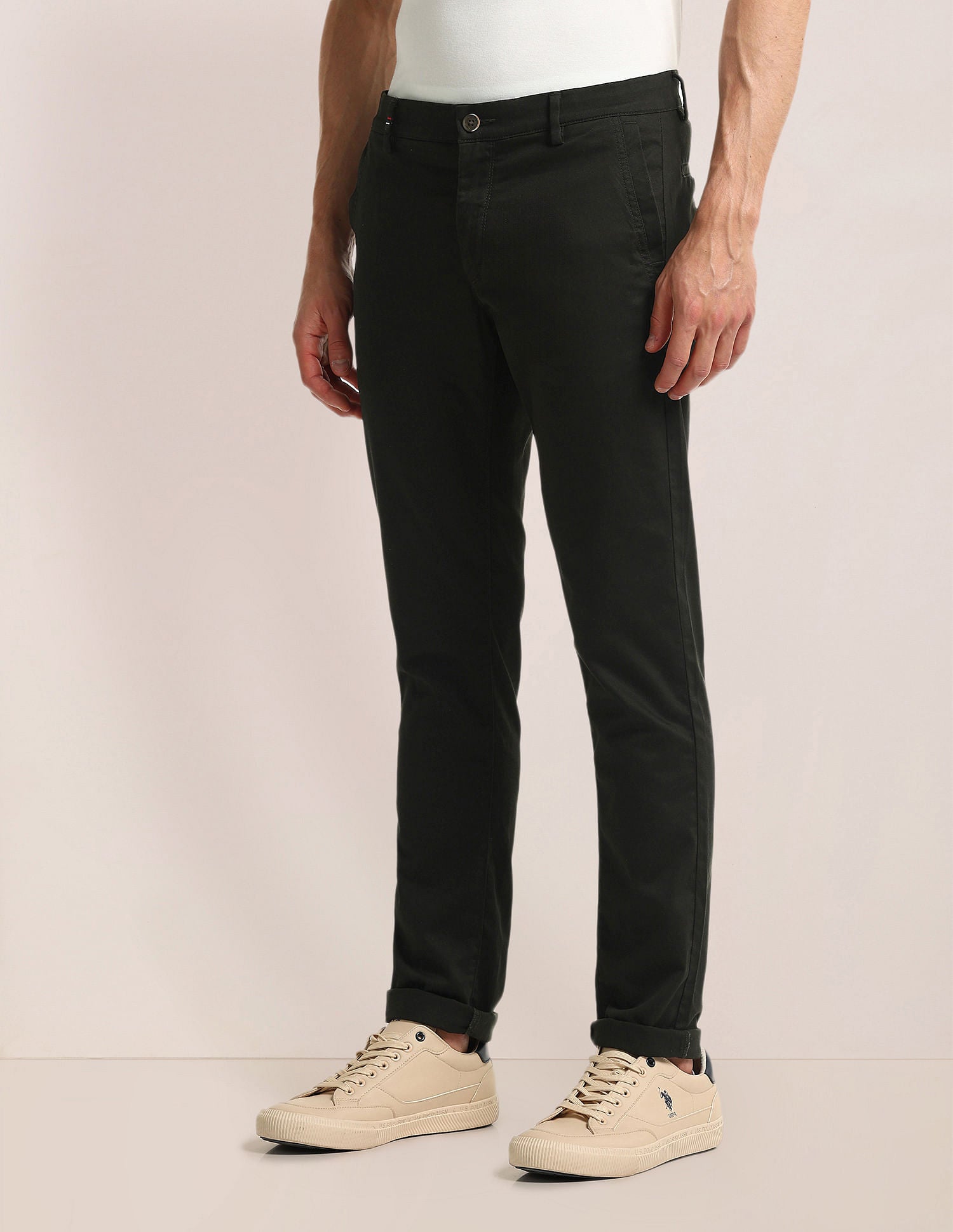 Denver Slim Fit Solid Trousers Olive - U.S. POLO ASSN. | Large