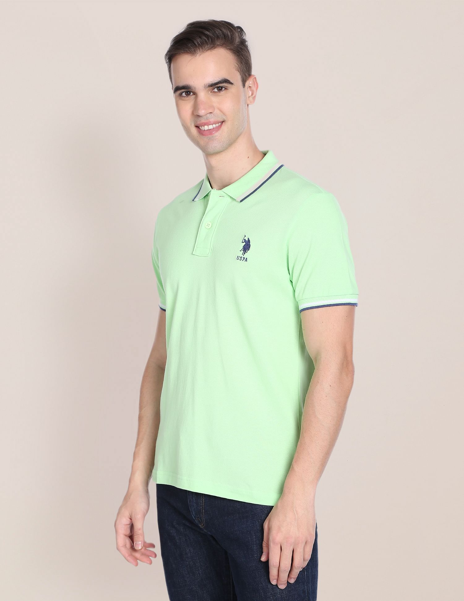 Solid Cotton Polo Shirt Light Green - U.S. Polo Assn. India | Large