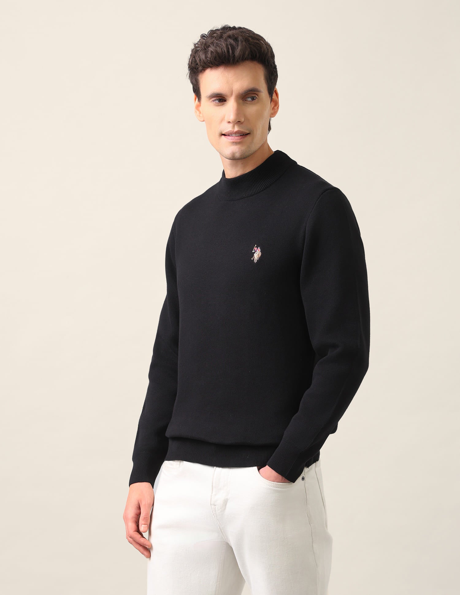 Regular Fit Solid Sweater Black - U.S. Polo Assn. India | Large