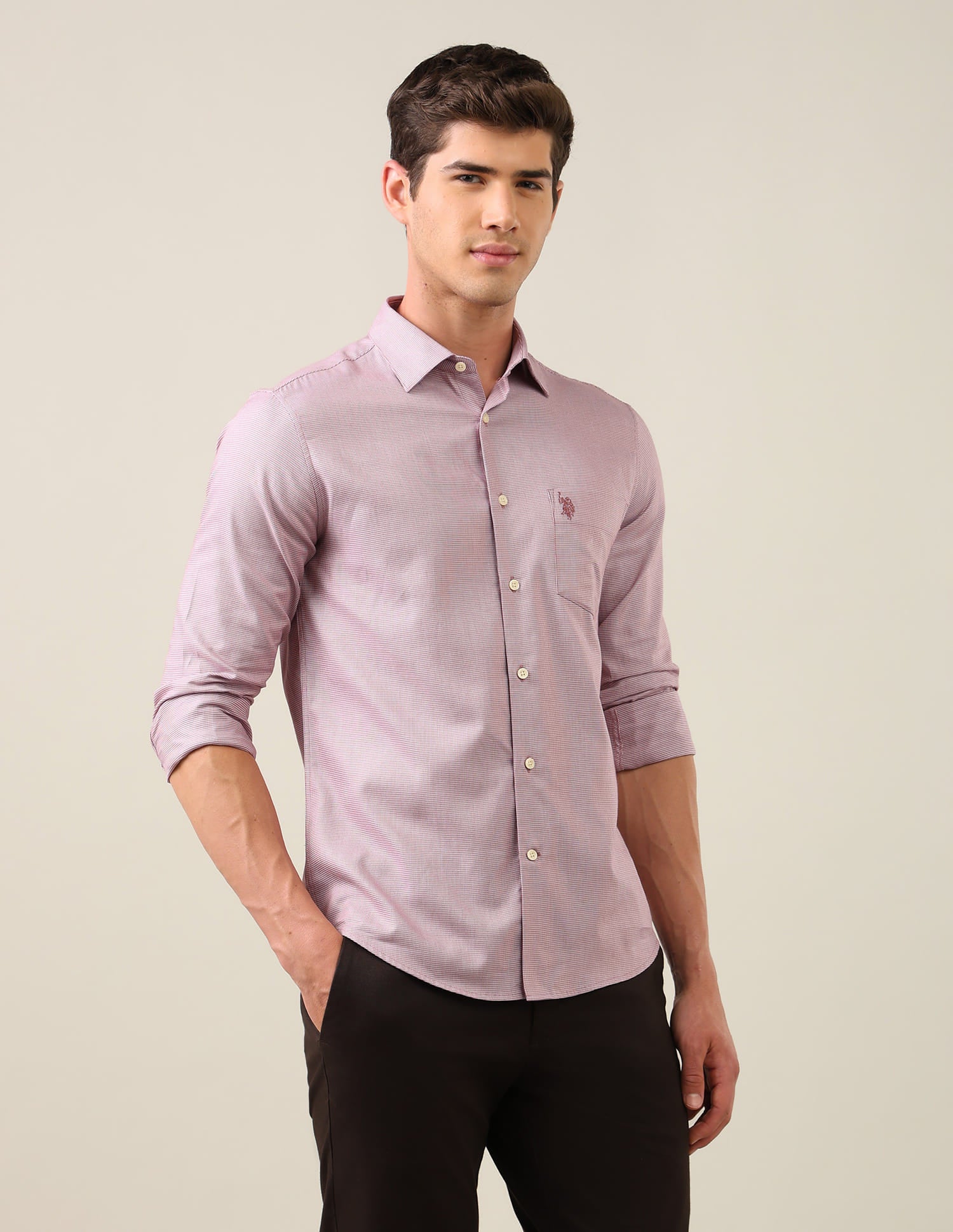 Textured Tailored Fit Shirt Pink - U.S. Polo Assn. India | Large