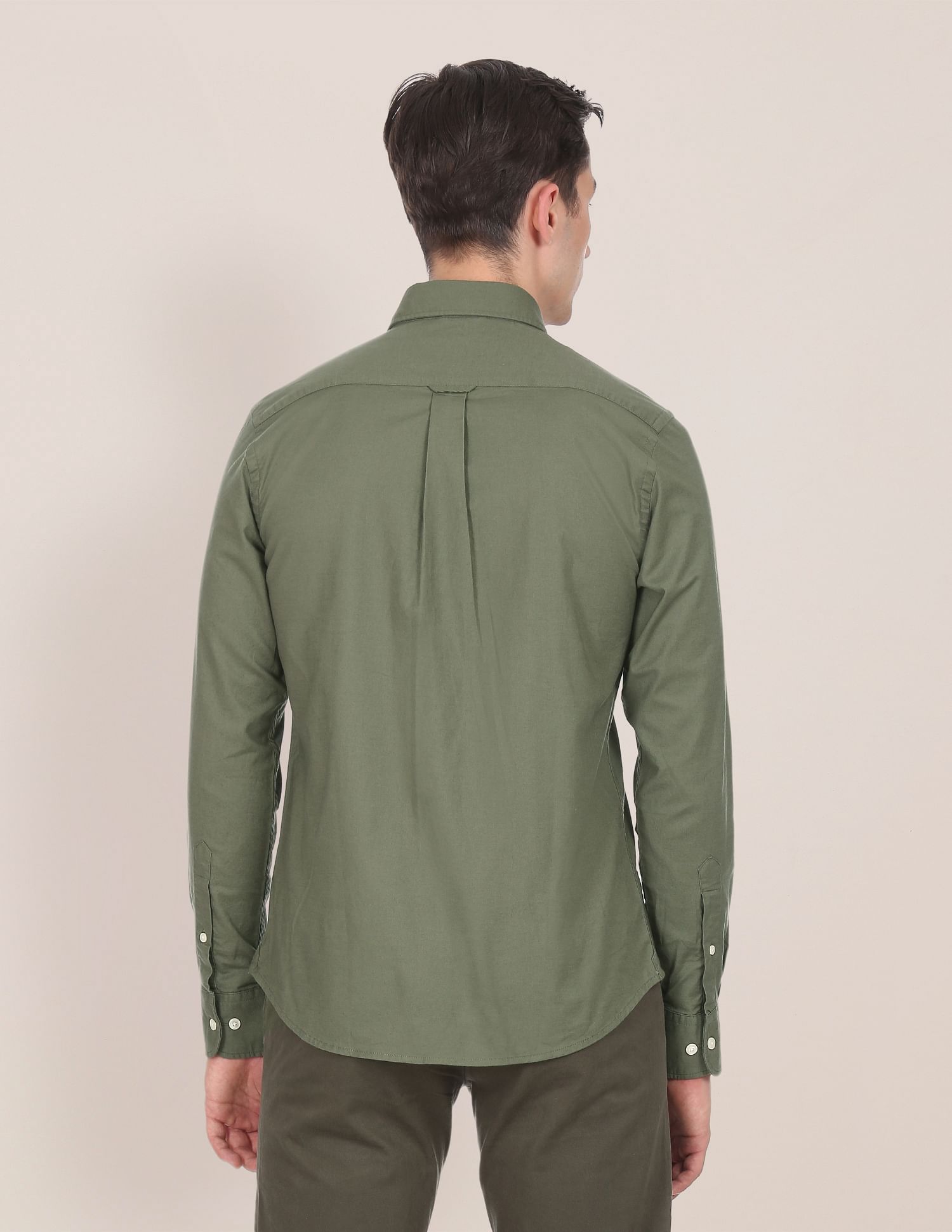 Spread Collar Solid Casual Shirt Olive - U.S. POLO ASSN. | Large