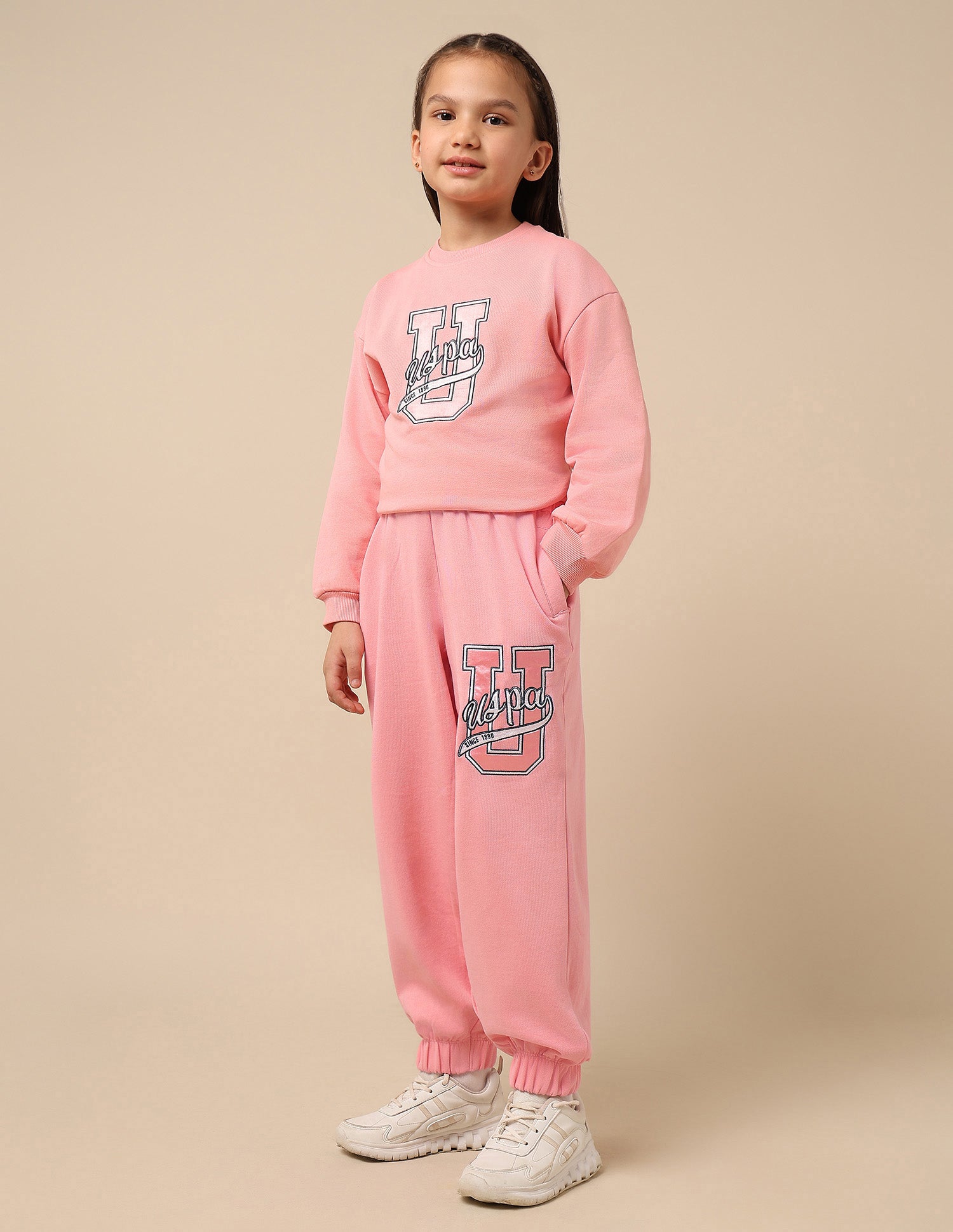 Girls Brand Embroidered Mid Rise Joggers Pink - U.S. POLO ASSN. | Large