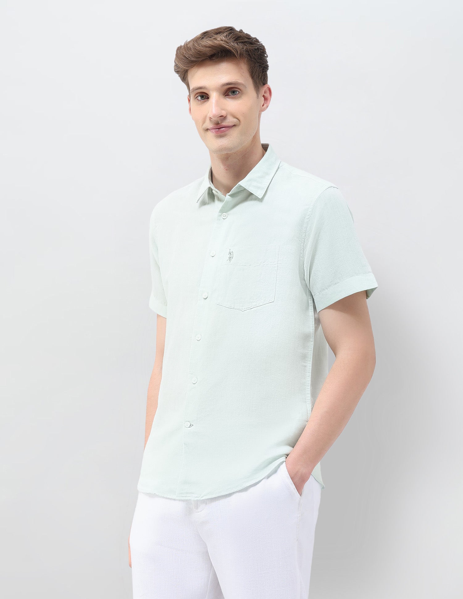 Solid Tailored Fit Shirt Light Green - U.S. Polo Assn. India | Large
