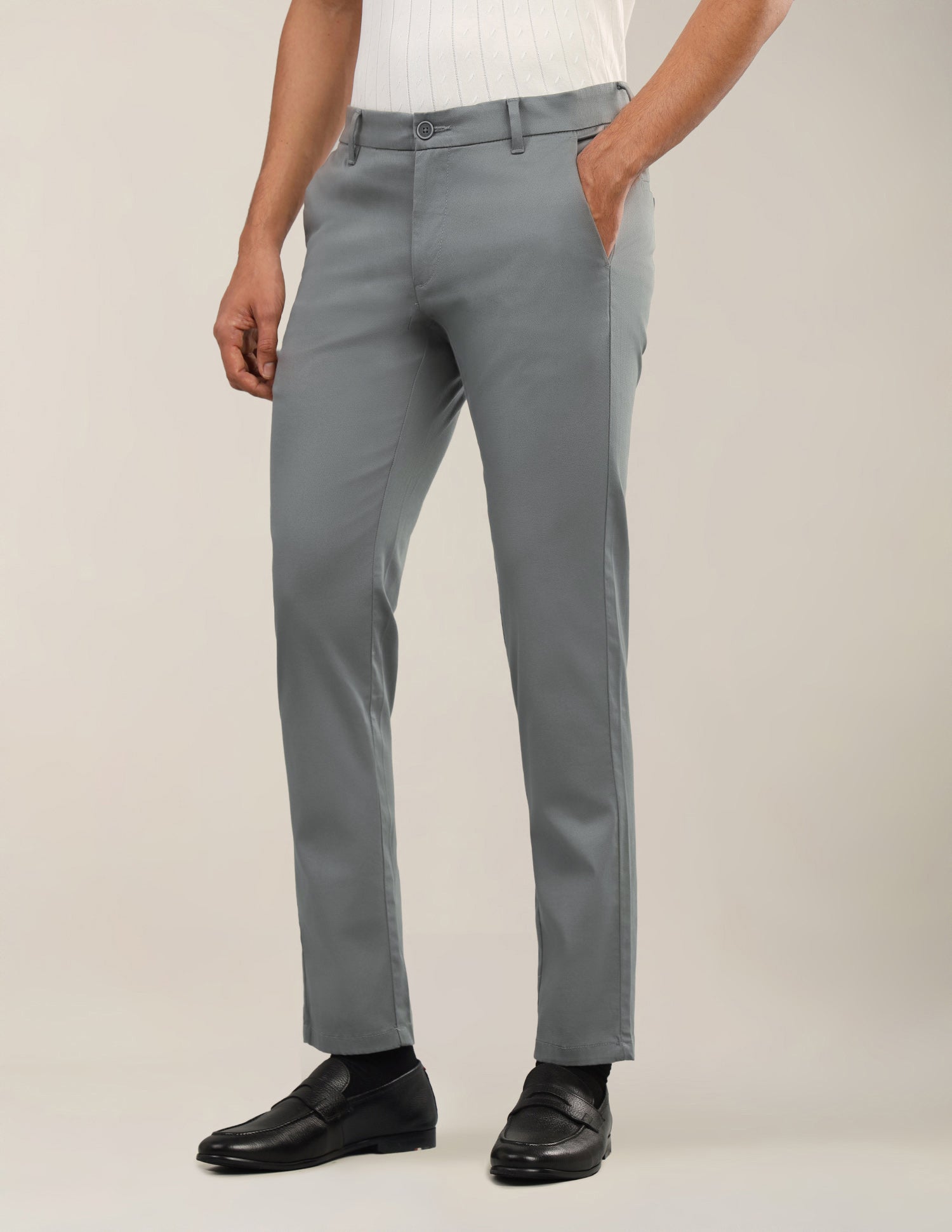 Denver Slim Fit Dobby Trousers Grey - U.S. Polo Assn. India | Large