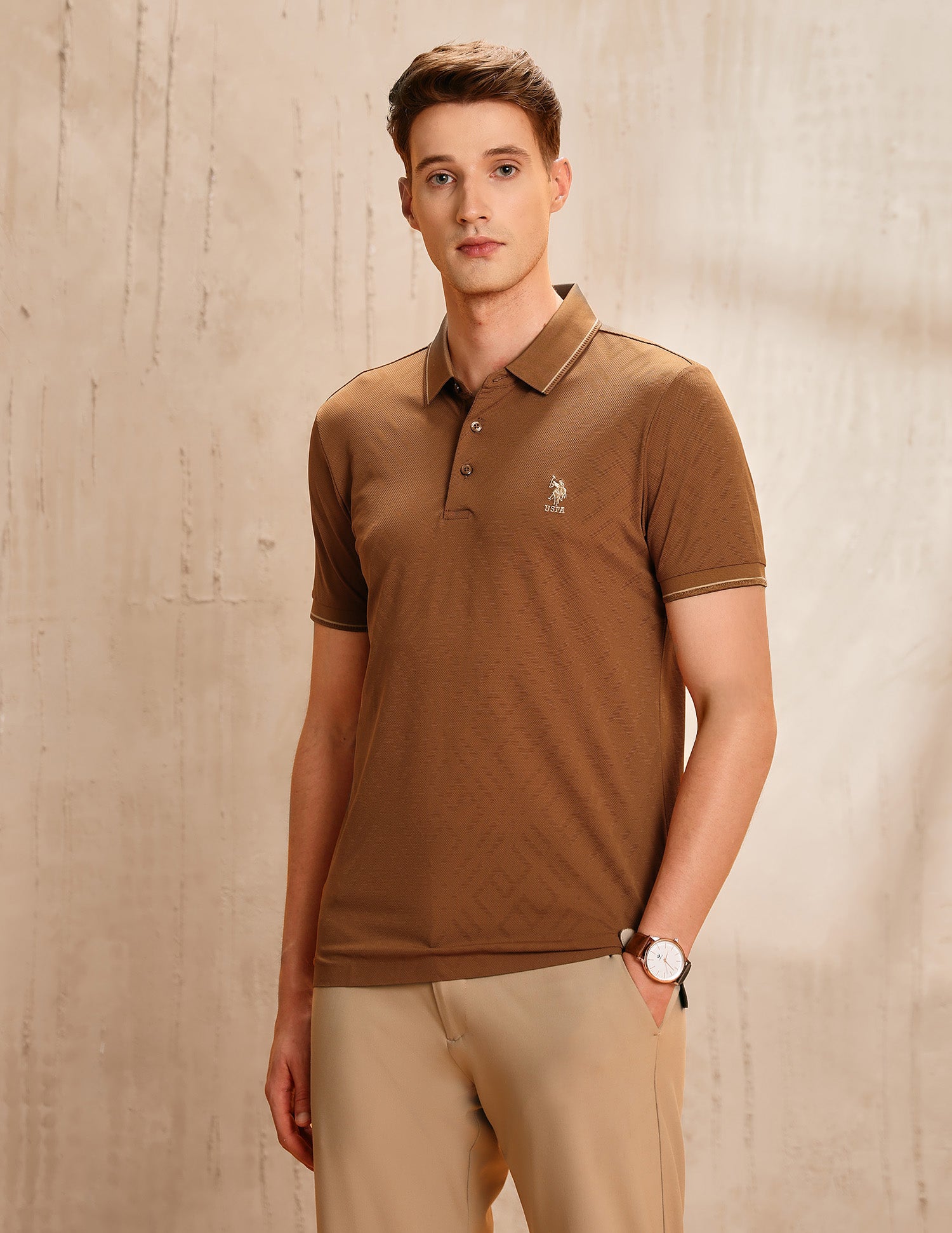 Textured Regular Fit Polo Shirt Gold - U.S. Polo Assn. India | Large