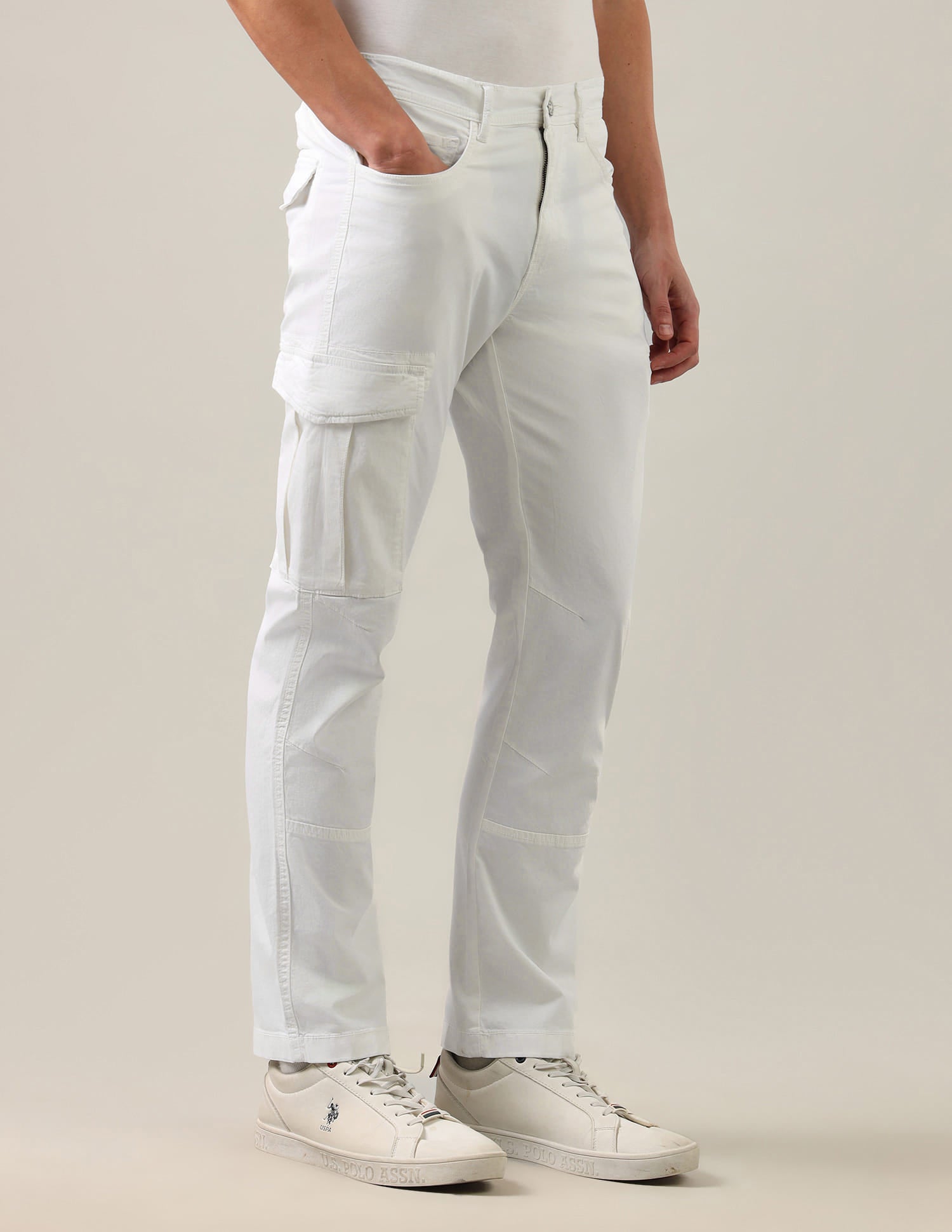 Harold Slim Straight Fit Twill Cargos White - U.S. Polo Assn. India | Large