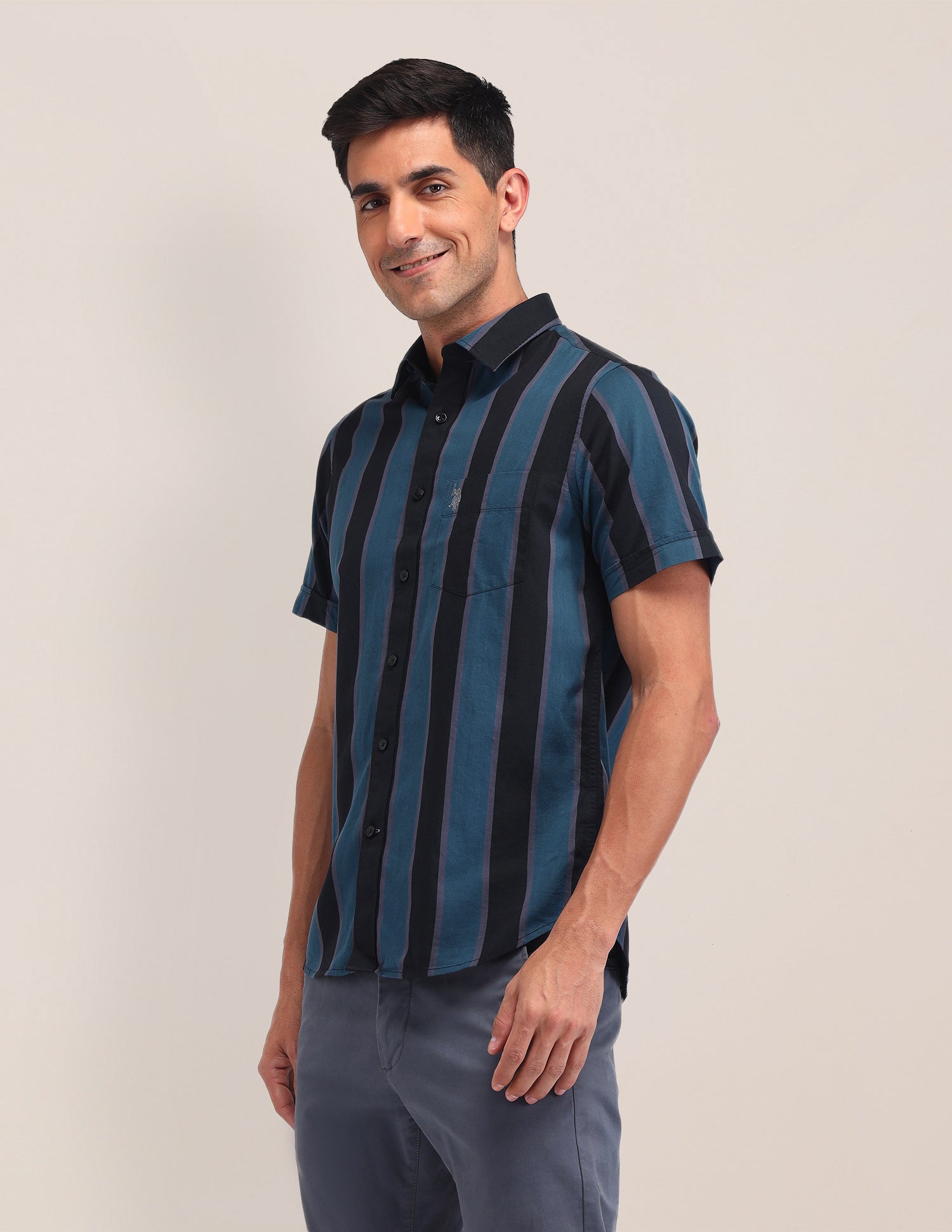 Vertical Striped Tailored Fit Shirt Teal - U.S. Polo Assn. India | Large