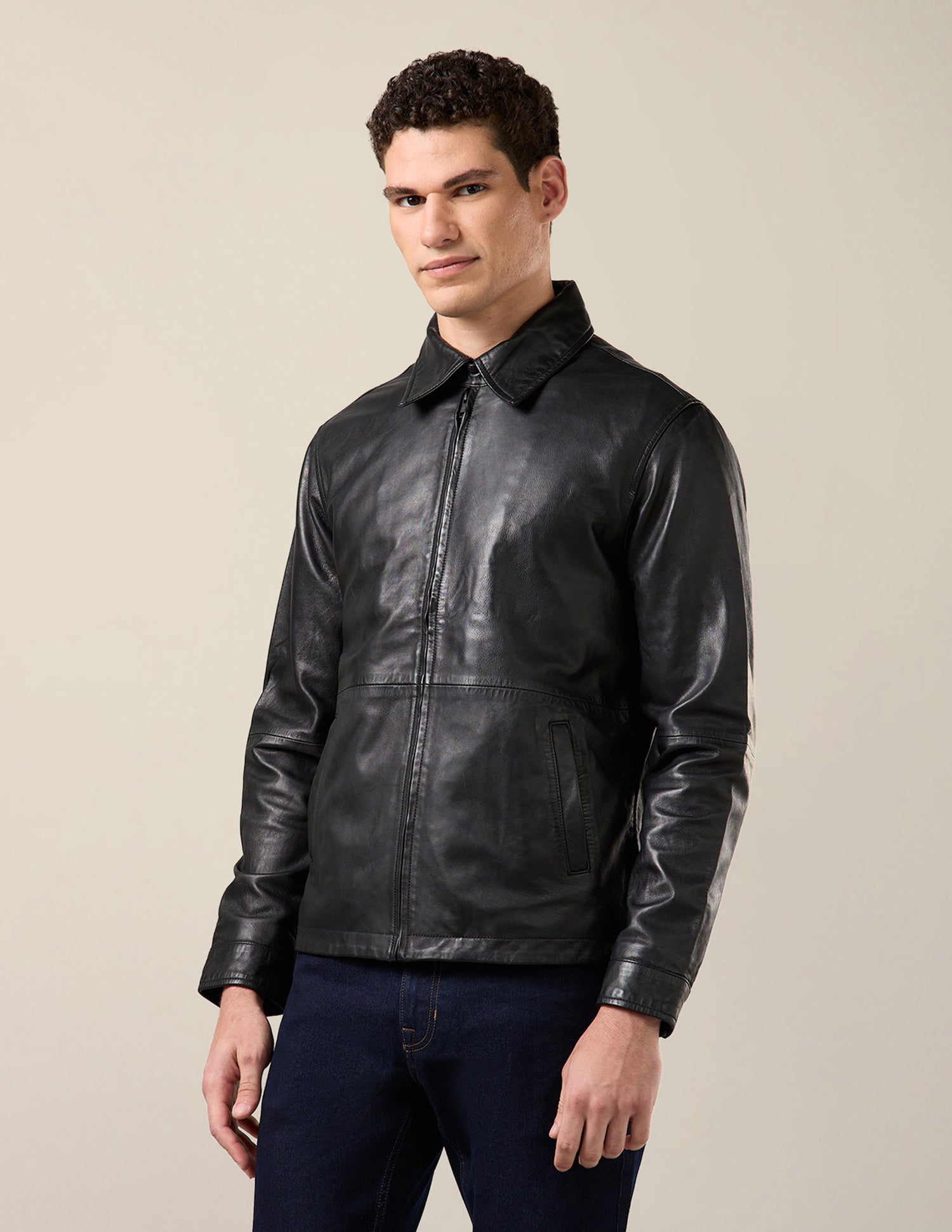 Solid Leather Jacket Black - U.S. Polo Assn. India | Large