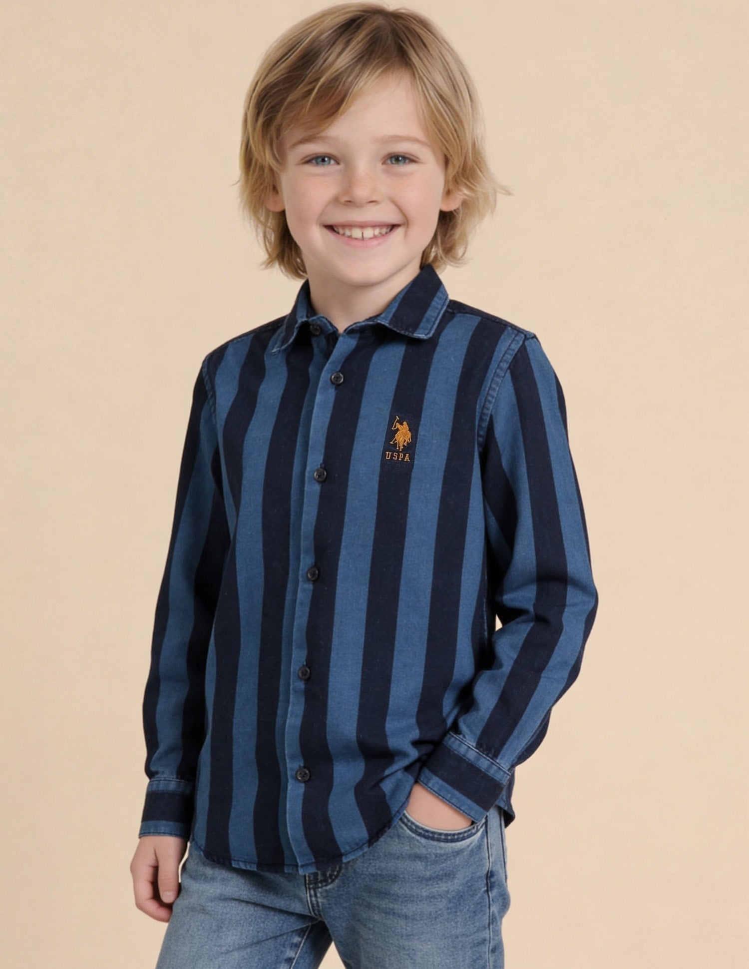 Vertical Striped Twill Weave Shirt Navy - U.S. Polo Assn. India | Large