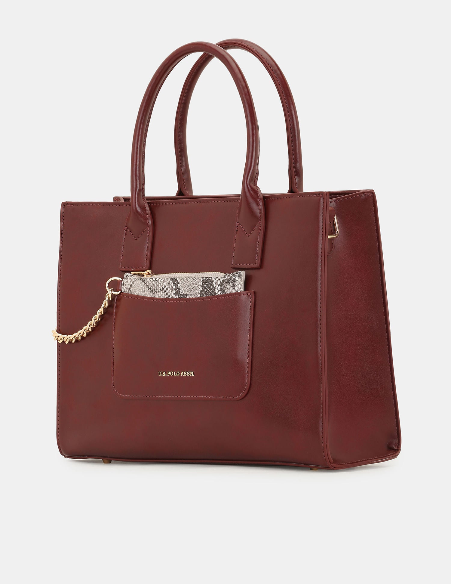 Women Bonnie Satchel Bag with Chain Card Holder Burgundy - U.S. POLO ASSN. | Large