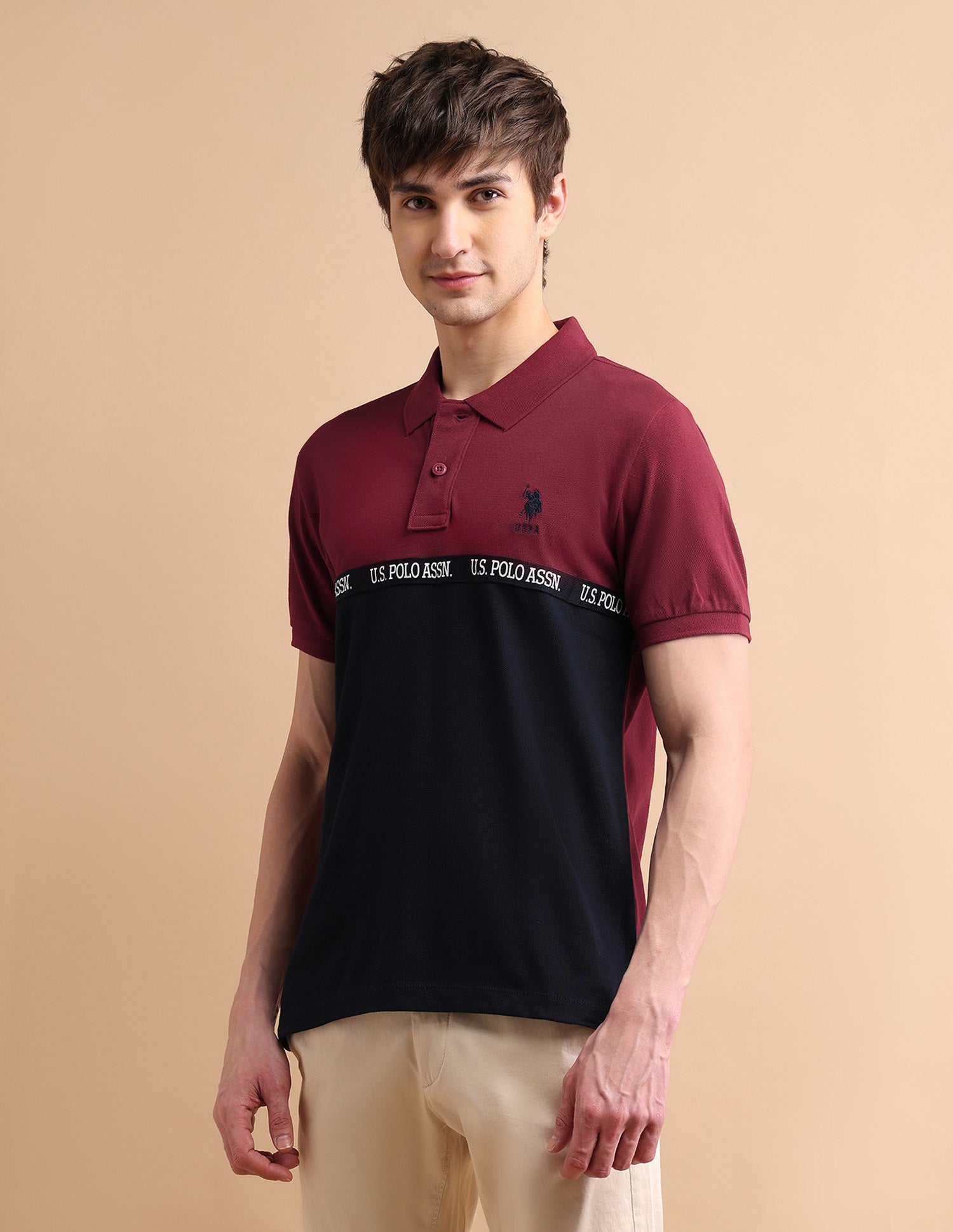 Logo Tape Polo Shirt Dark Red and Navy - U.S. POLO ASSN. | Large